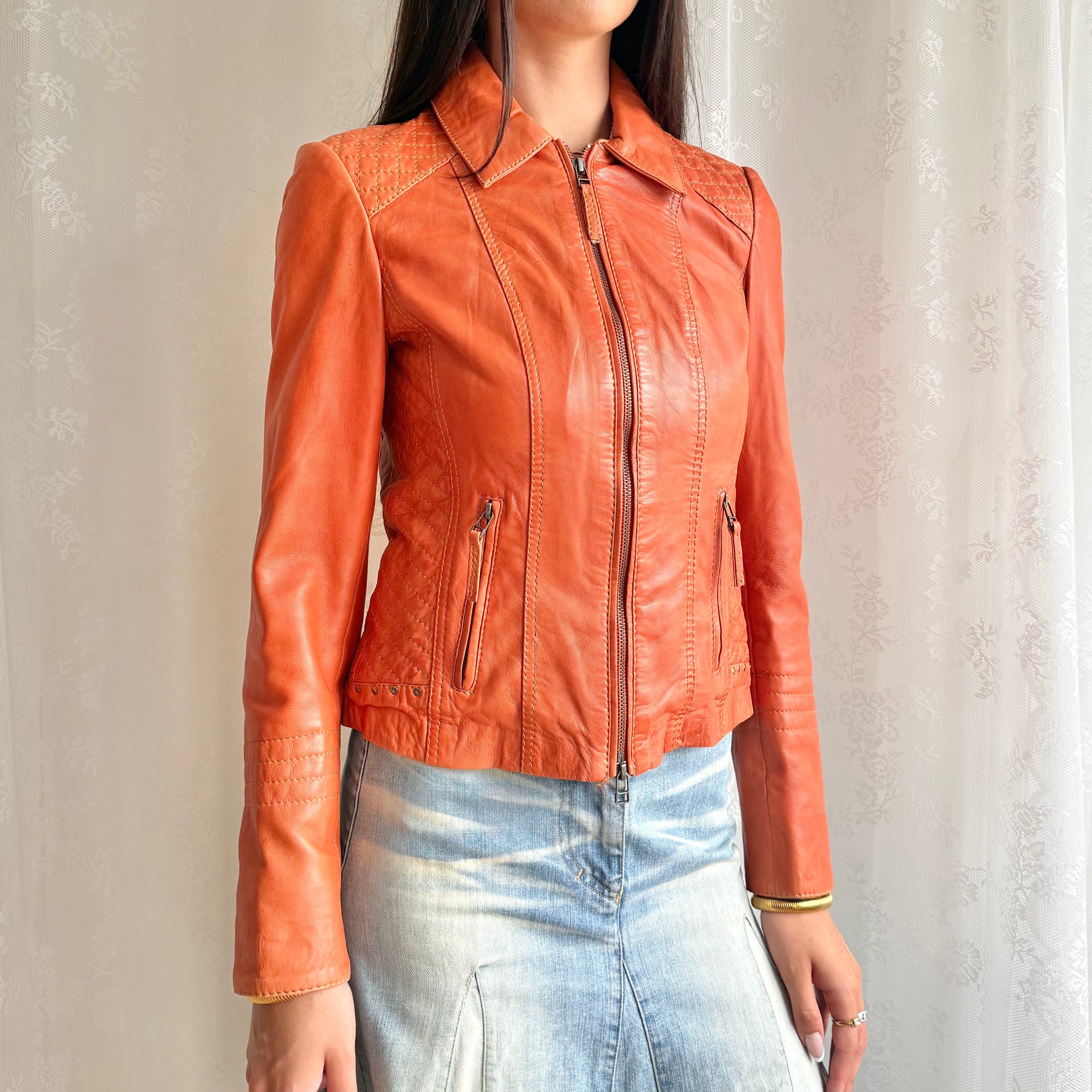 Genuine Leather Double Zip Jacket - Size M
