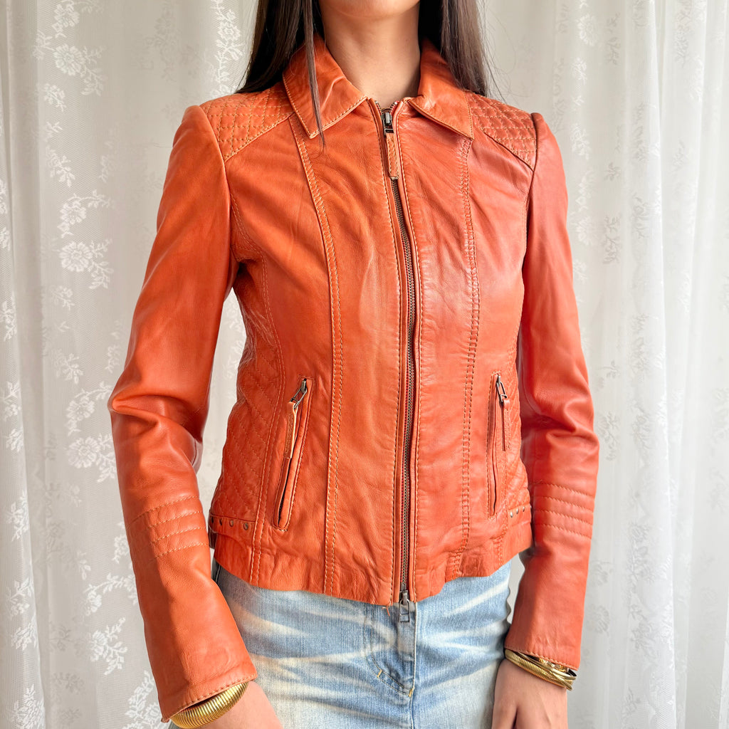 Genuine Leather Double Zip Jacket - Size M