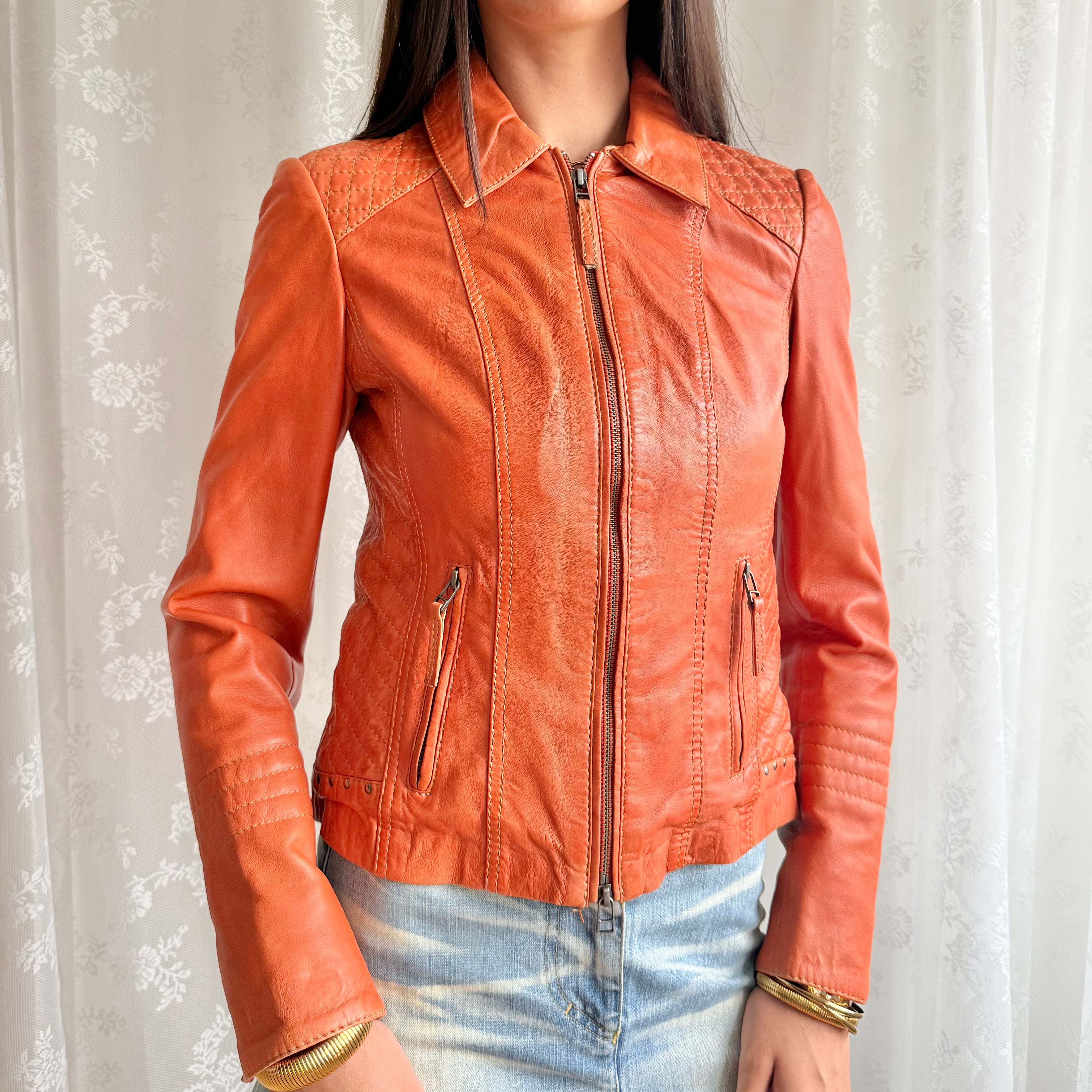 Genuine Leather Double Zip Jacket - Size M