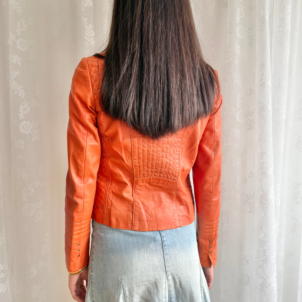 Genuine Leather Double Zip Jacket - Size M