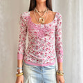 Floral Mesh Crop Top - Size XS