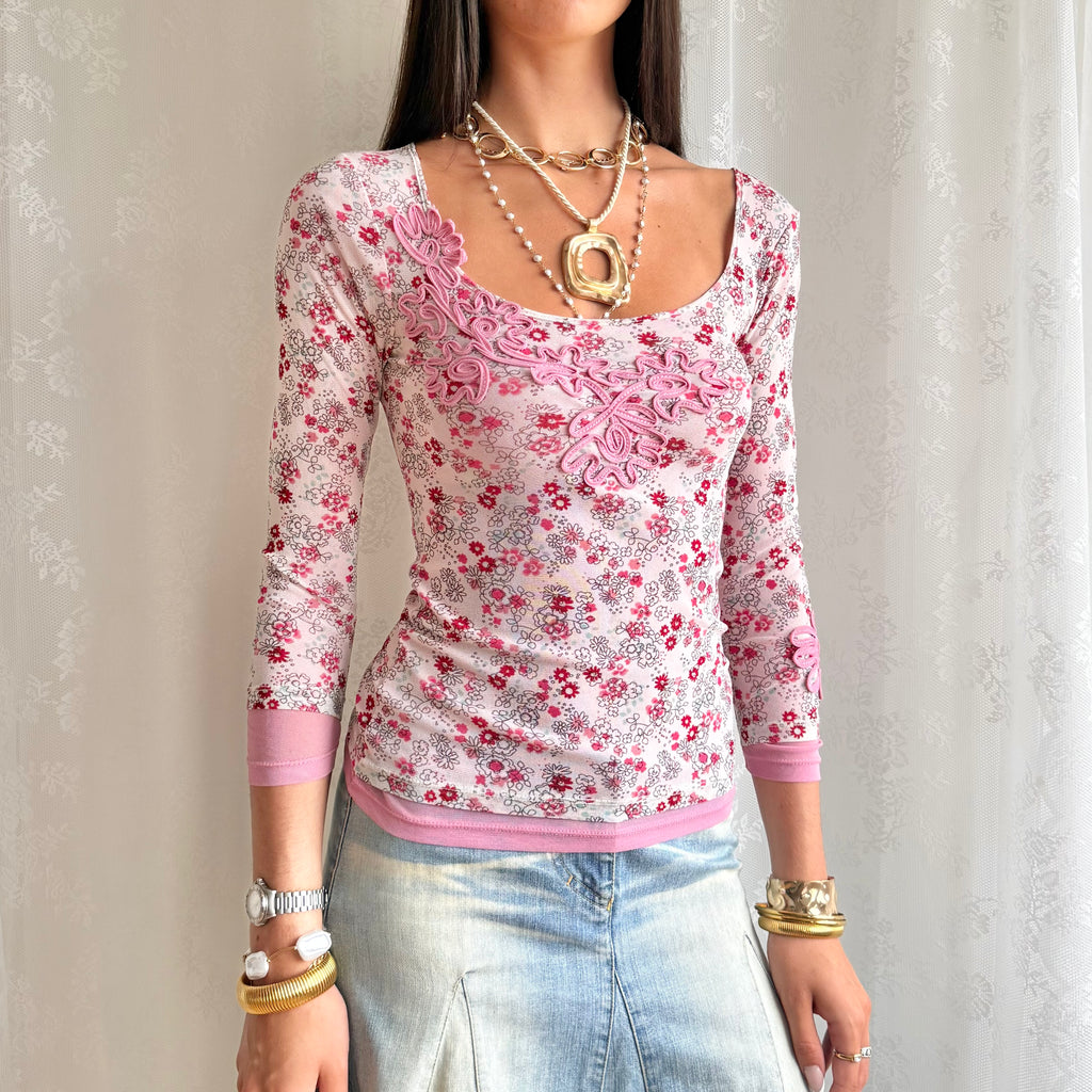 Floral Mesh Crop Top - Size XS