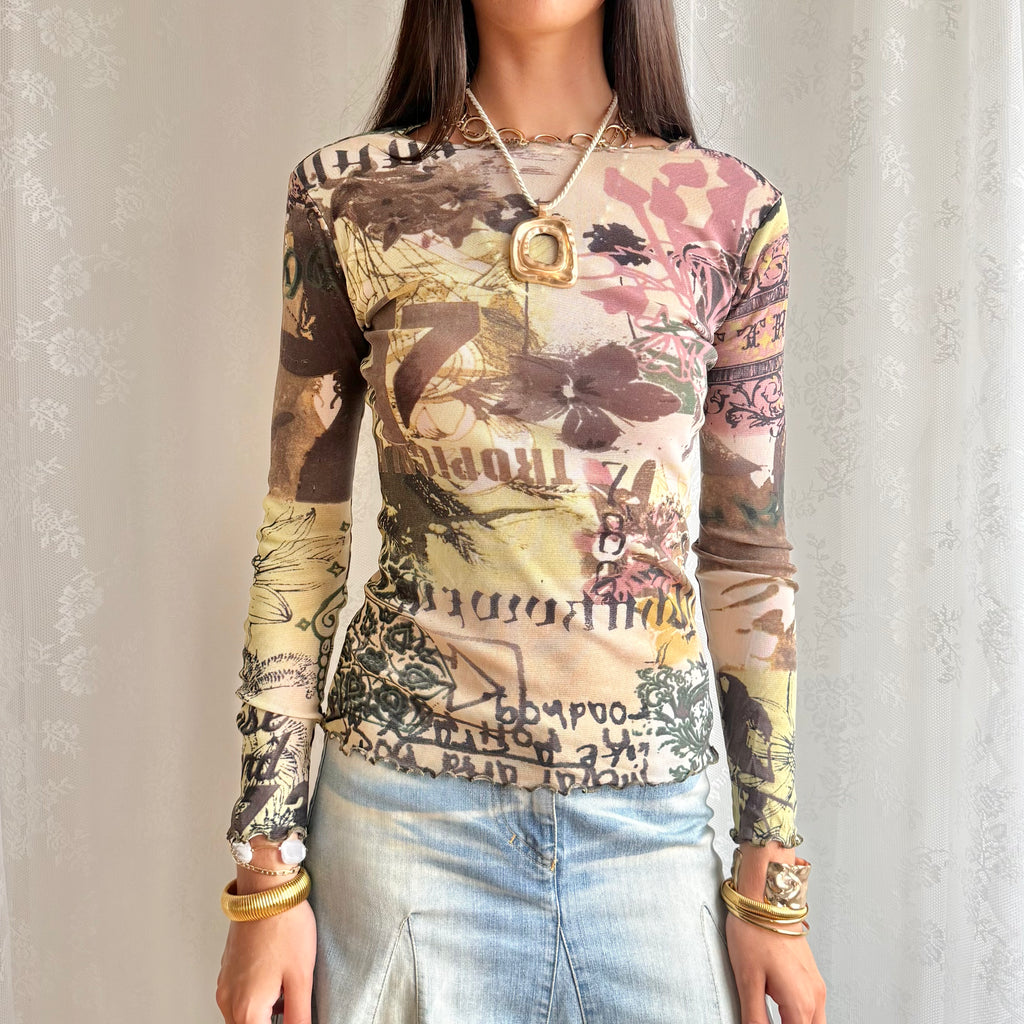 Mesh Long Sleeve Top - Size S