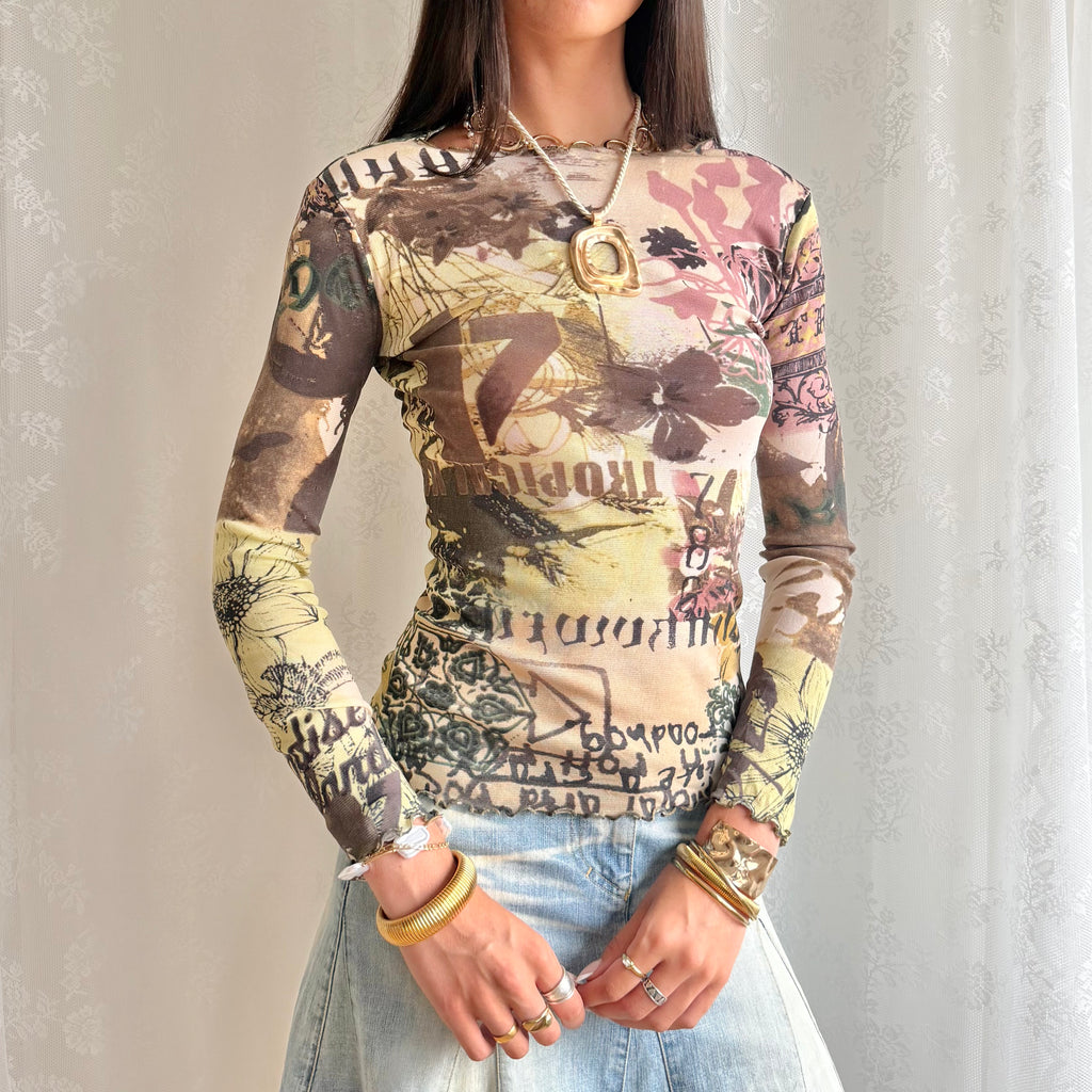 Mesh Long Sleeve Top - Size S
