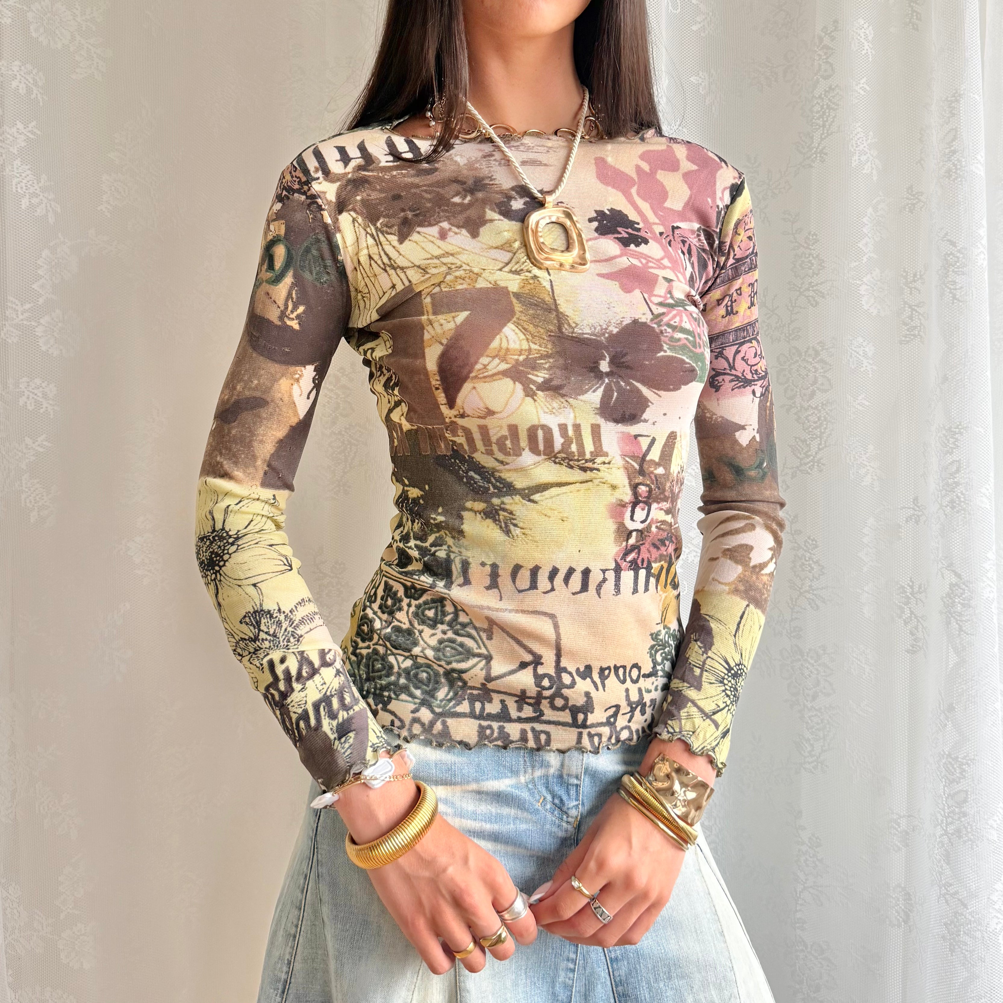 Mesh Long Sleeve Top - Size S