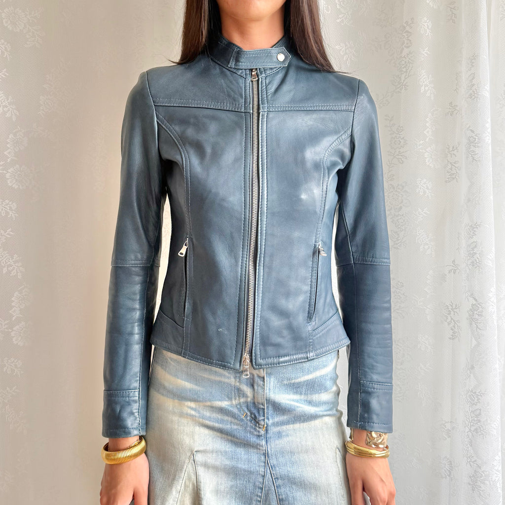 Genuine Leather Double Zip Jacket - Size S