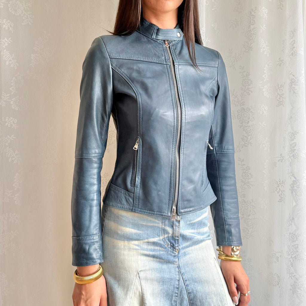Genuine Leather Double Zip Jacket - Size S