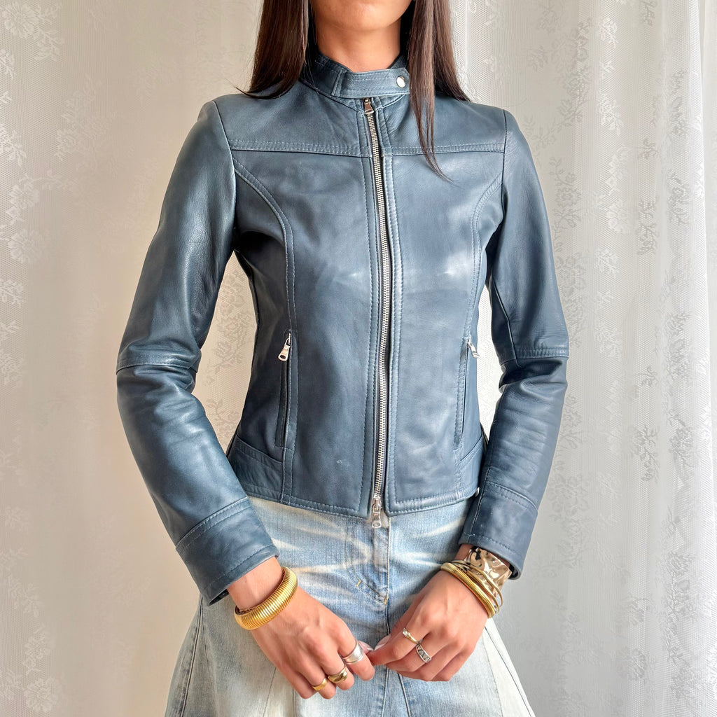 Genuine Leather Double Zip Jacket - Size S