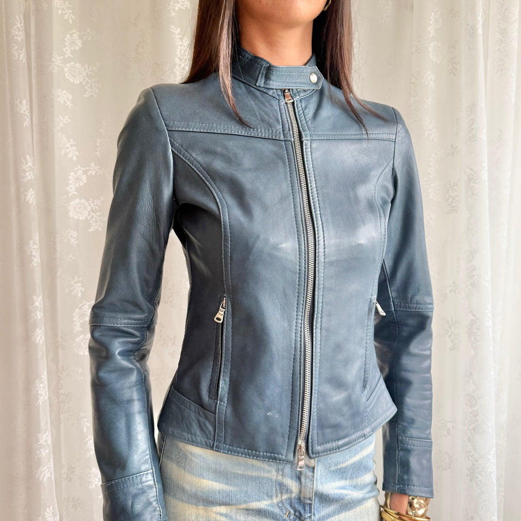 Genuine Leather Double Zip Jacket - Size S