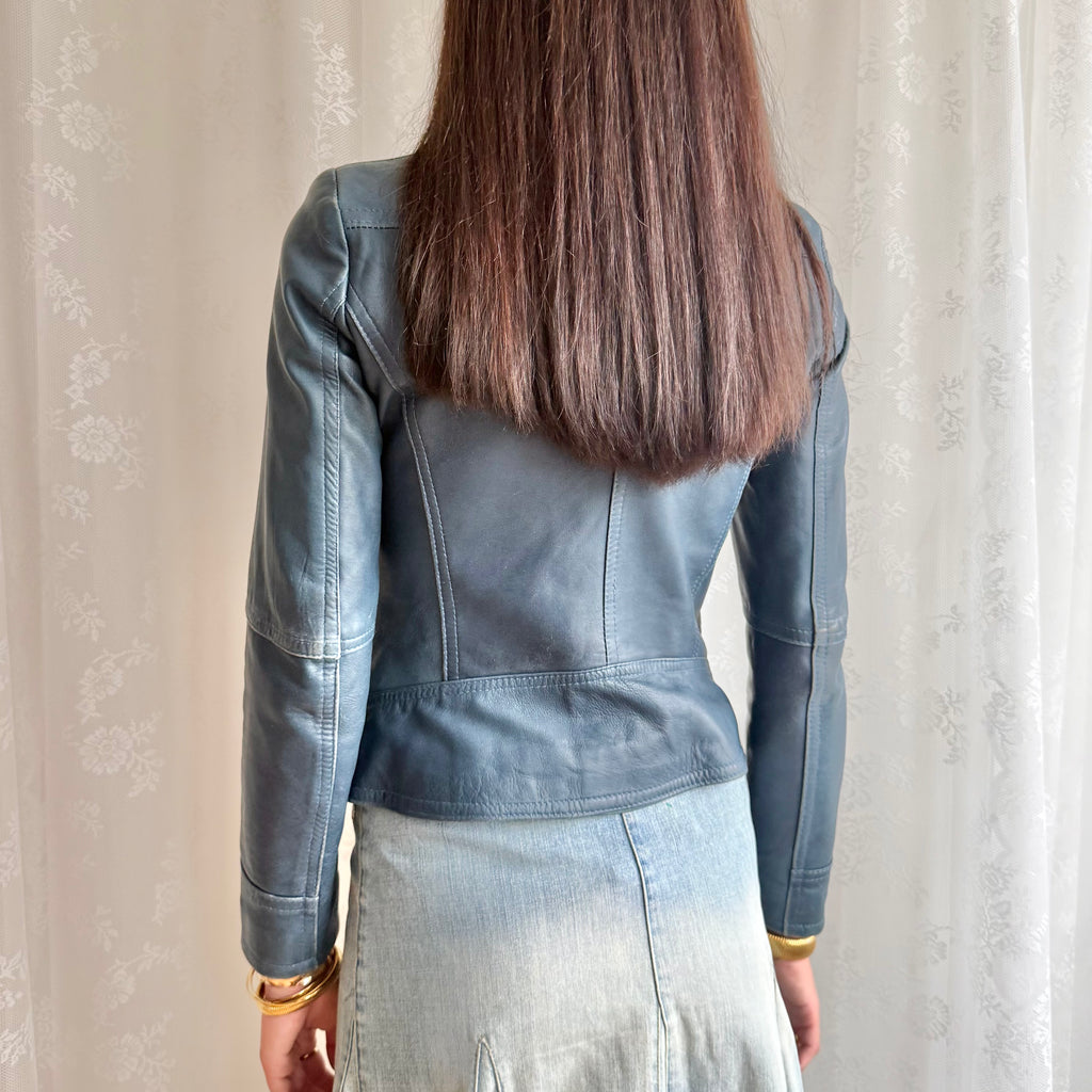 Genuine Leather Double Zip Jacket - Size S