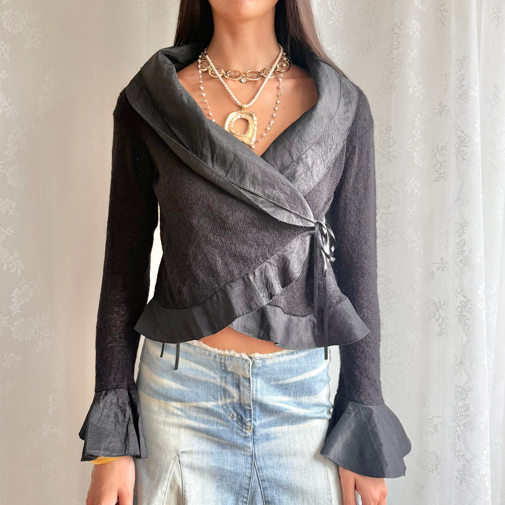 Mohair Knit Tie Cardigan - Size M