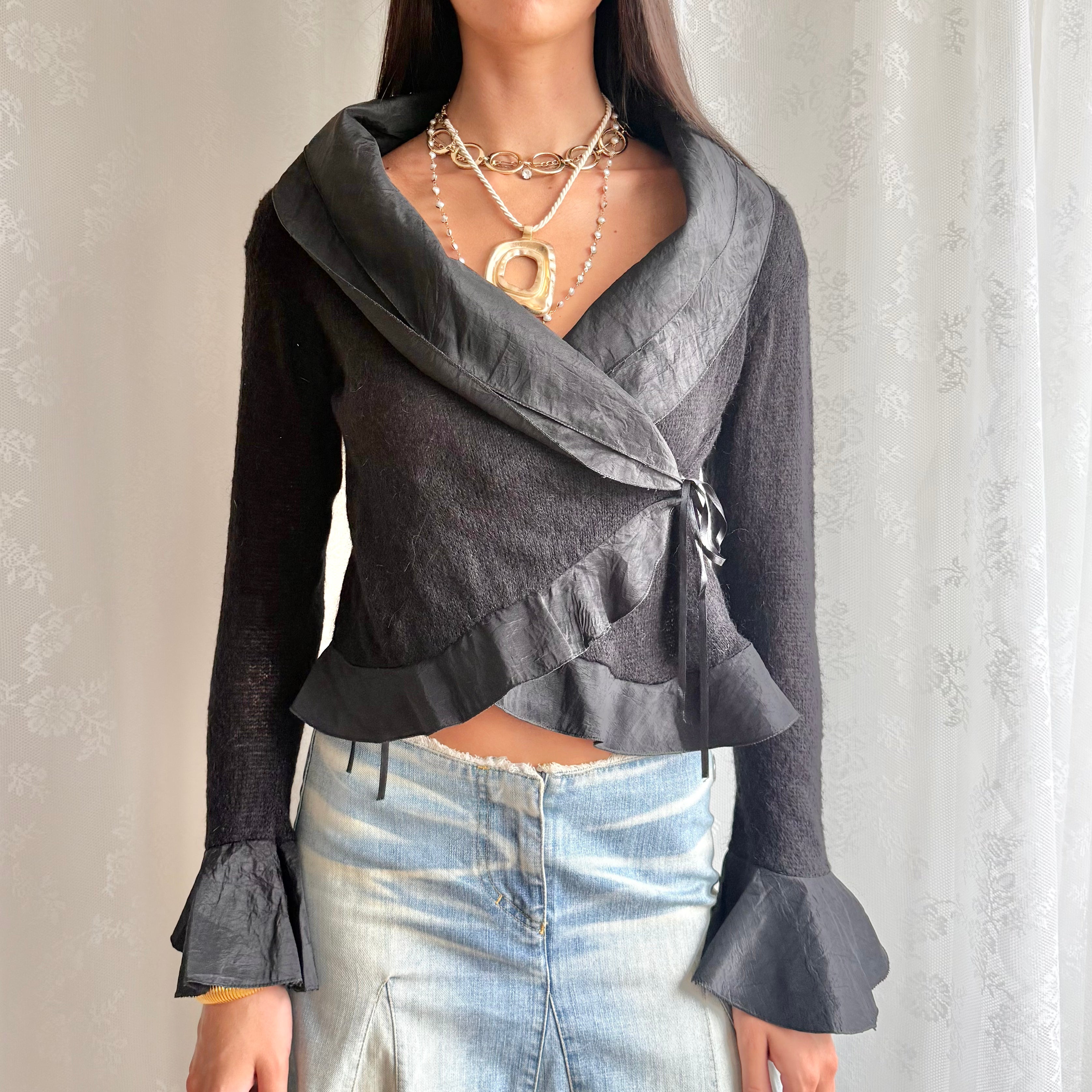 Mohair Knit Tie Cardigan - Size M