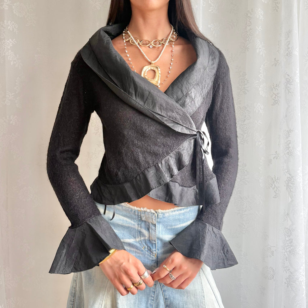 Mohair Knit Tie Cardigan - Size M