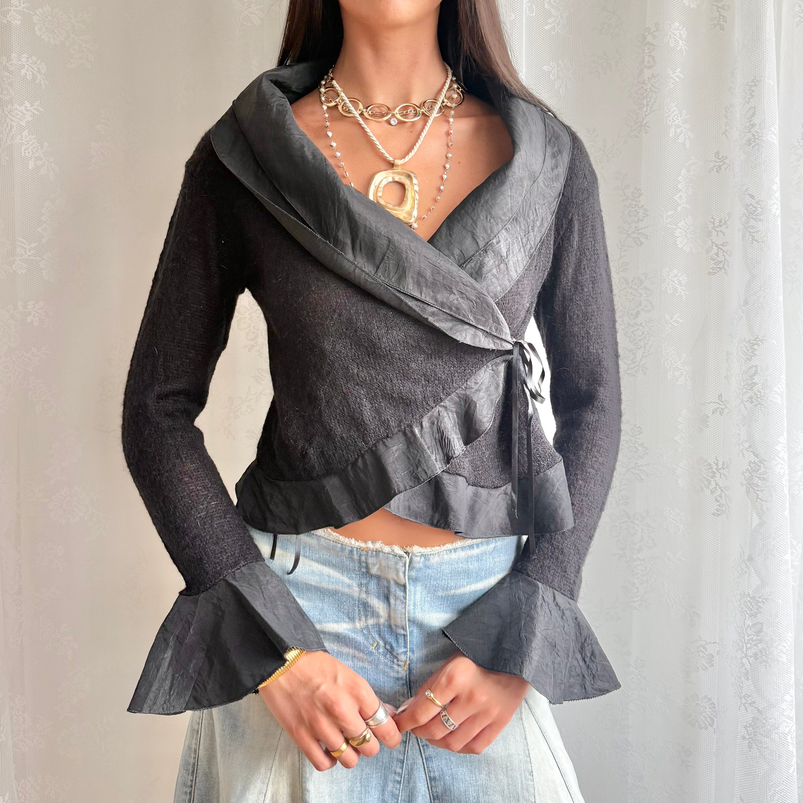 Mohair Knit Tie Cardigan - Size M