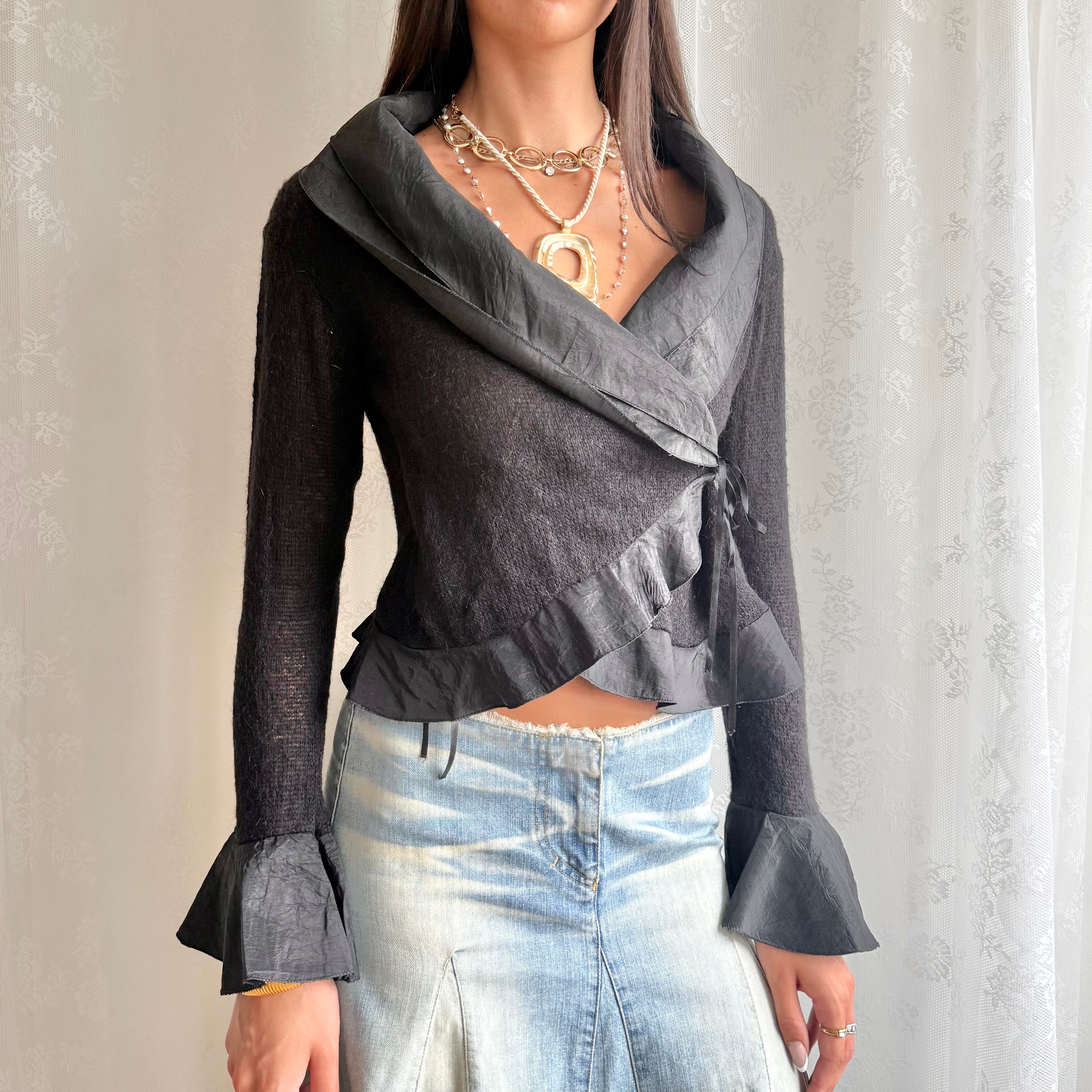 Mohair Knit Tie Cardigan - Size M