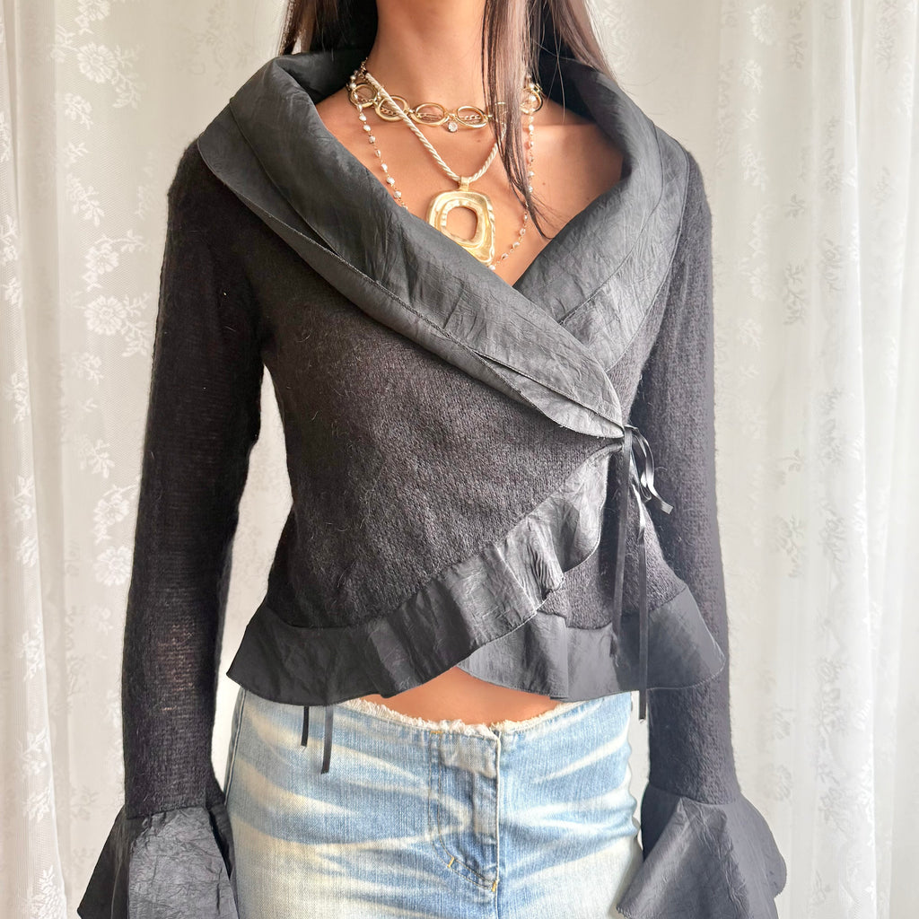 Mohair Knit Tie Cardigan - Size M