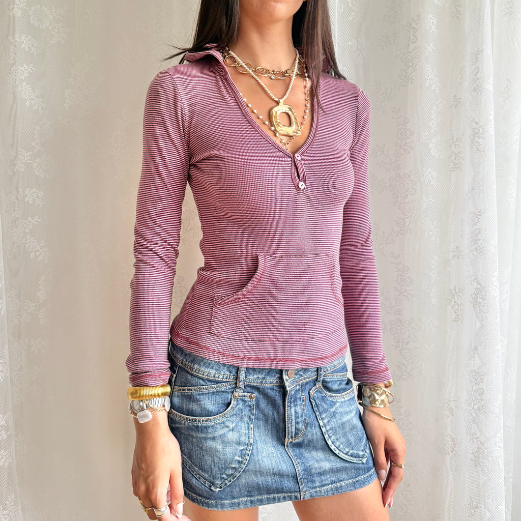 Striped Hooded Long Sleeve Top - Size M