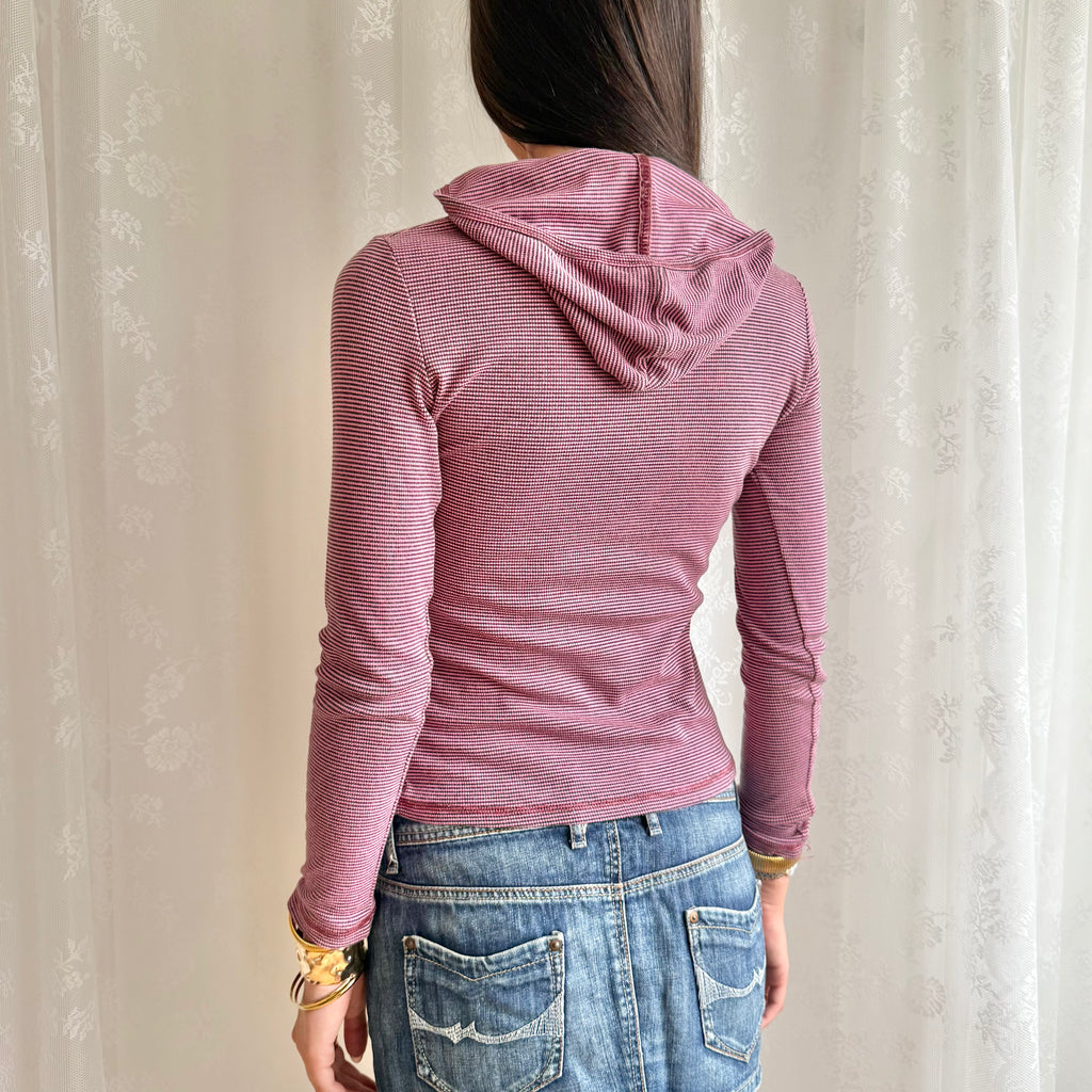 Striped Hooded Long Sleeve Top - Size M
