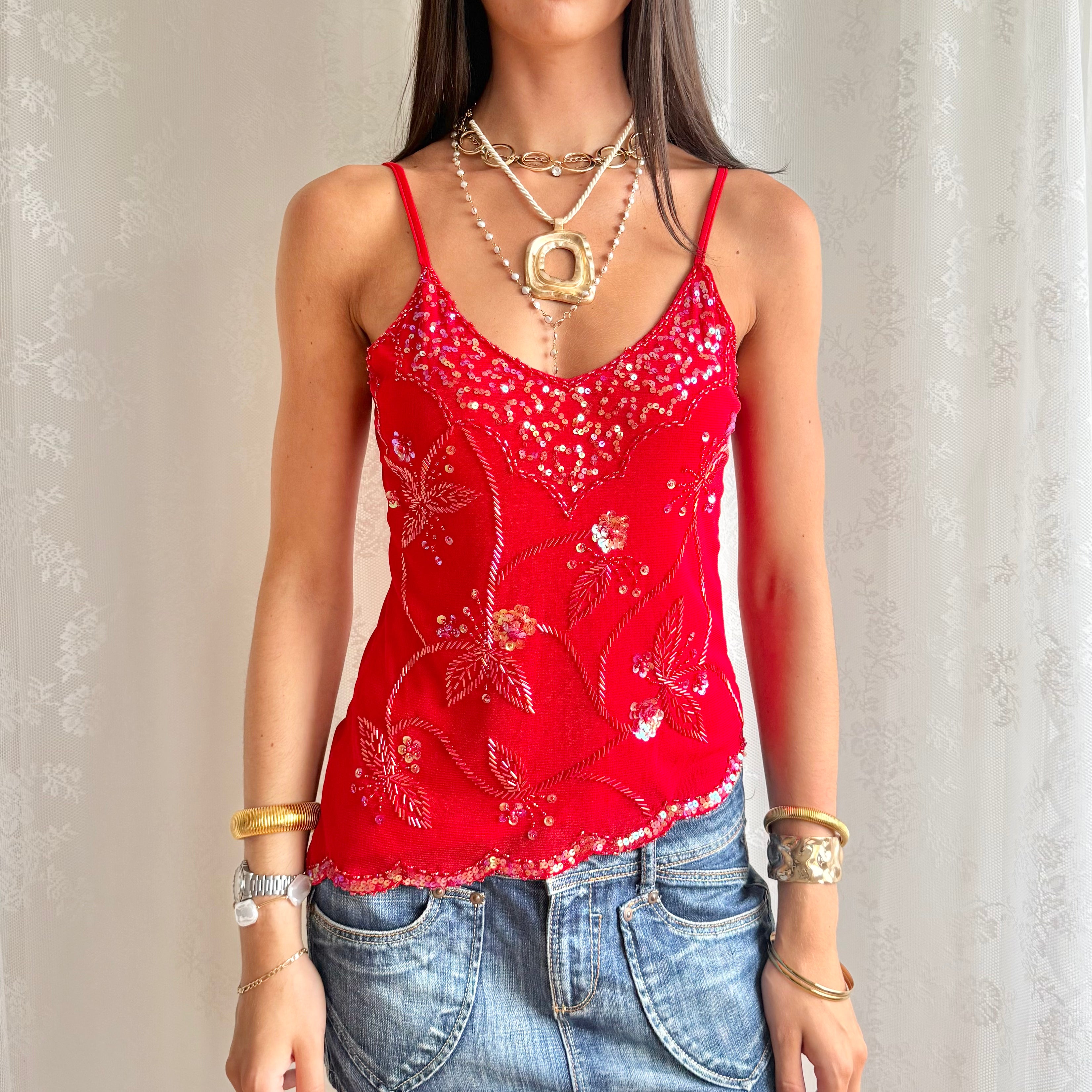 Sequin Asymmetric Cami - Size M