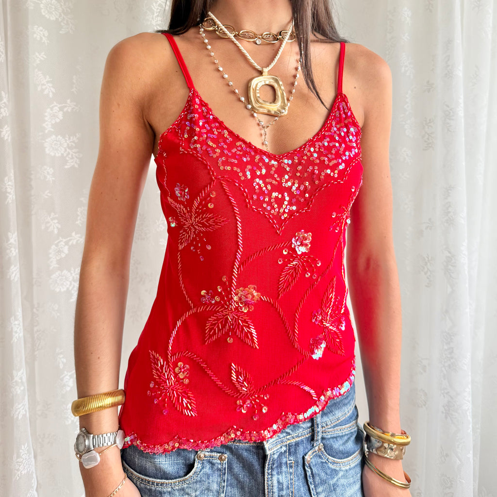 Sequin Asymmetric Cami - Size M