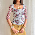Floral Mesh Crop Top - Size XS