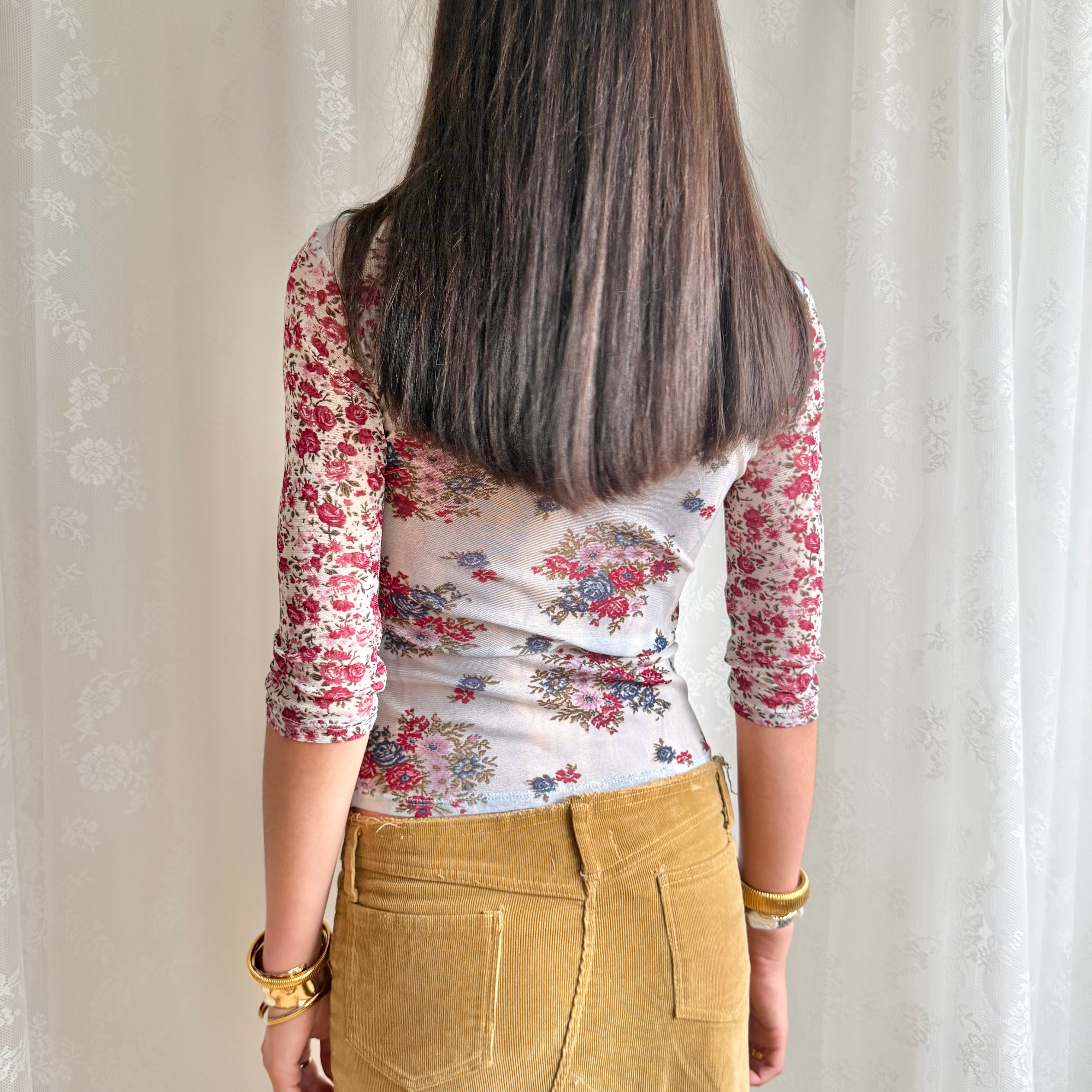 Floral Mesh Crop Top - Size XS