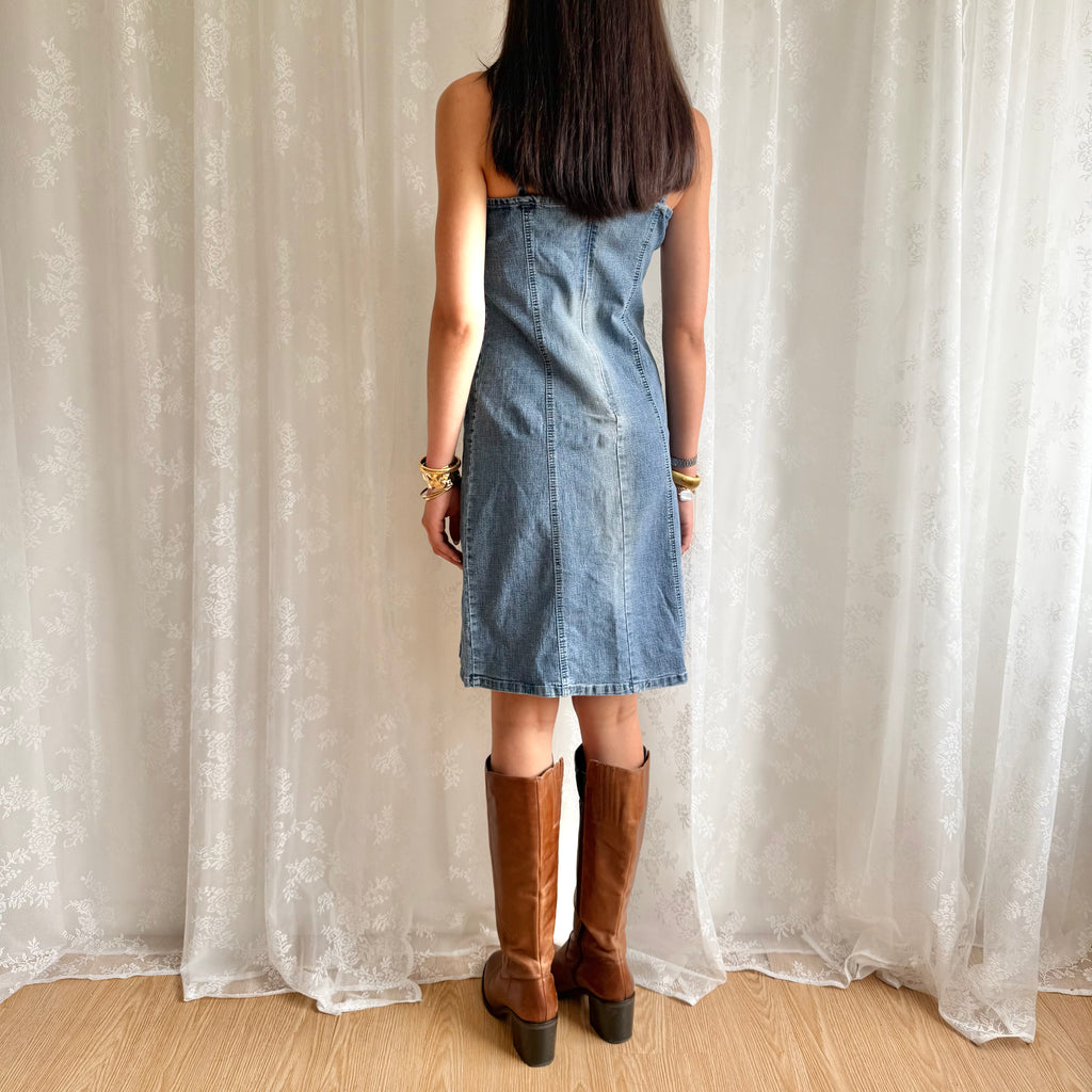 Denim Lace Up Mini Dress - Size M