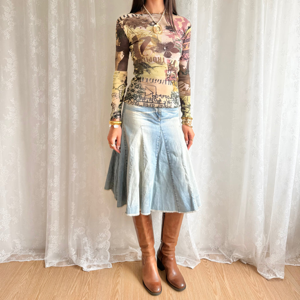 Denim Midi Skirt - Size S