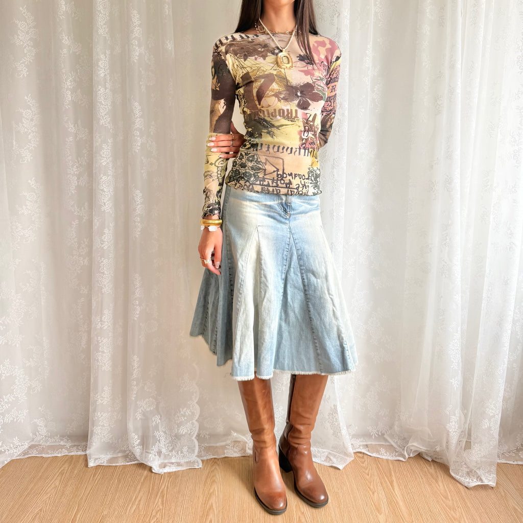 Denim Midi Skirt - Size S