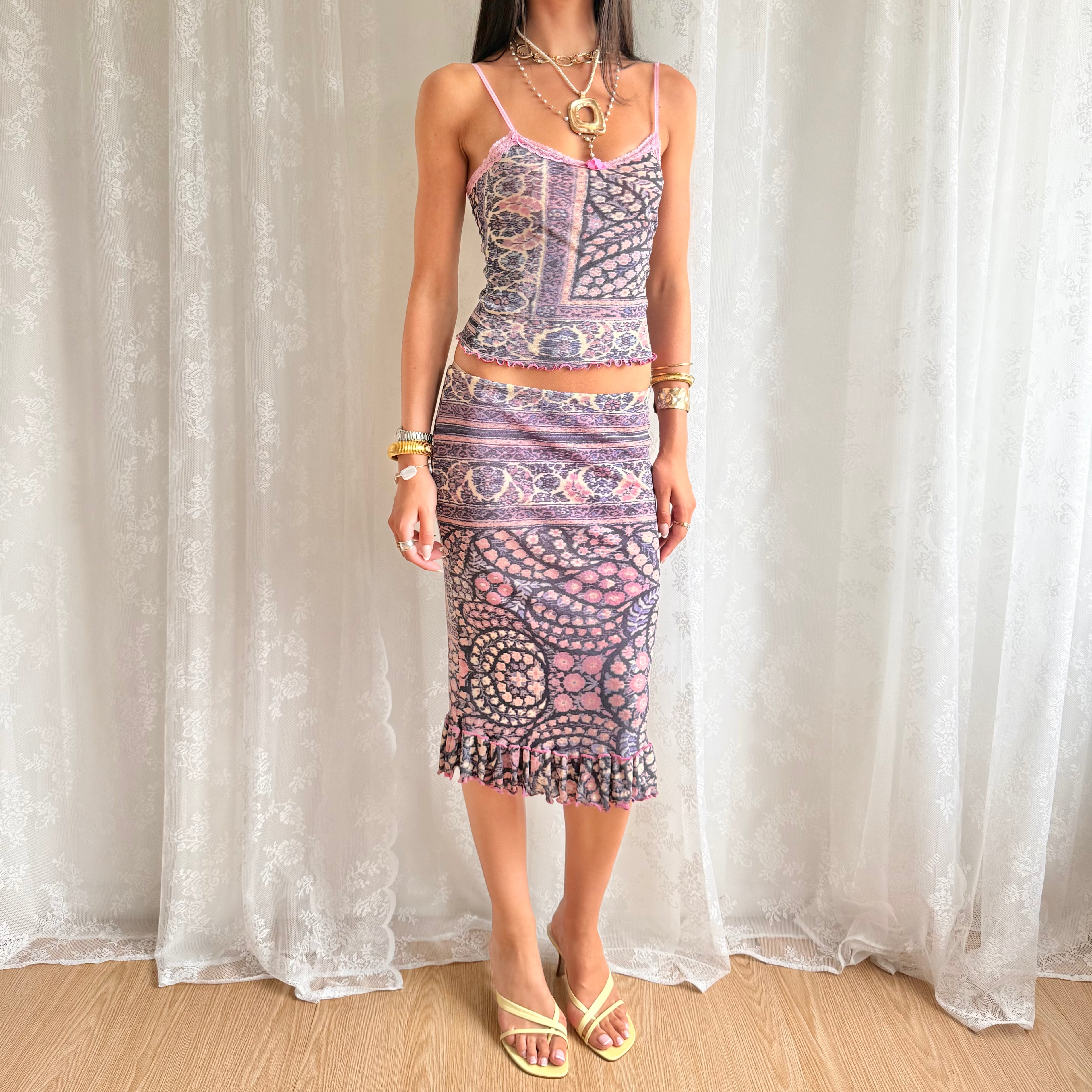 Patterned Cami & Midi Skirt Matching Set - Size M