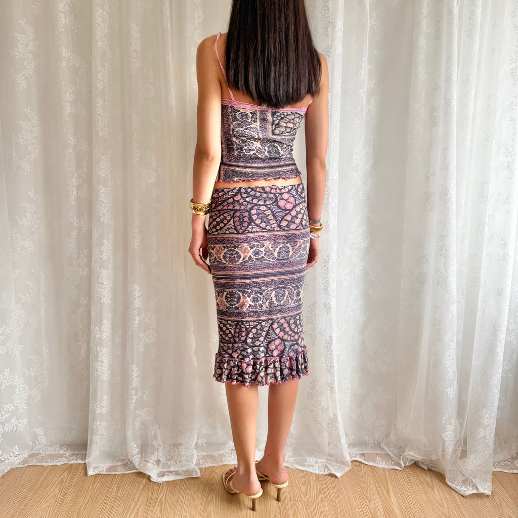 Patterned Cami & Midi Skirt Matching Set - Size M