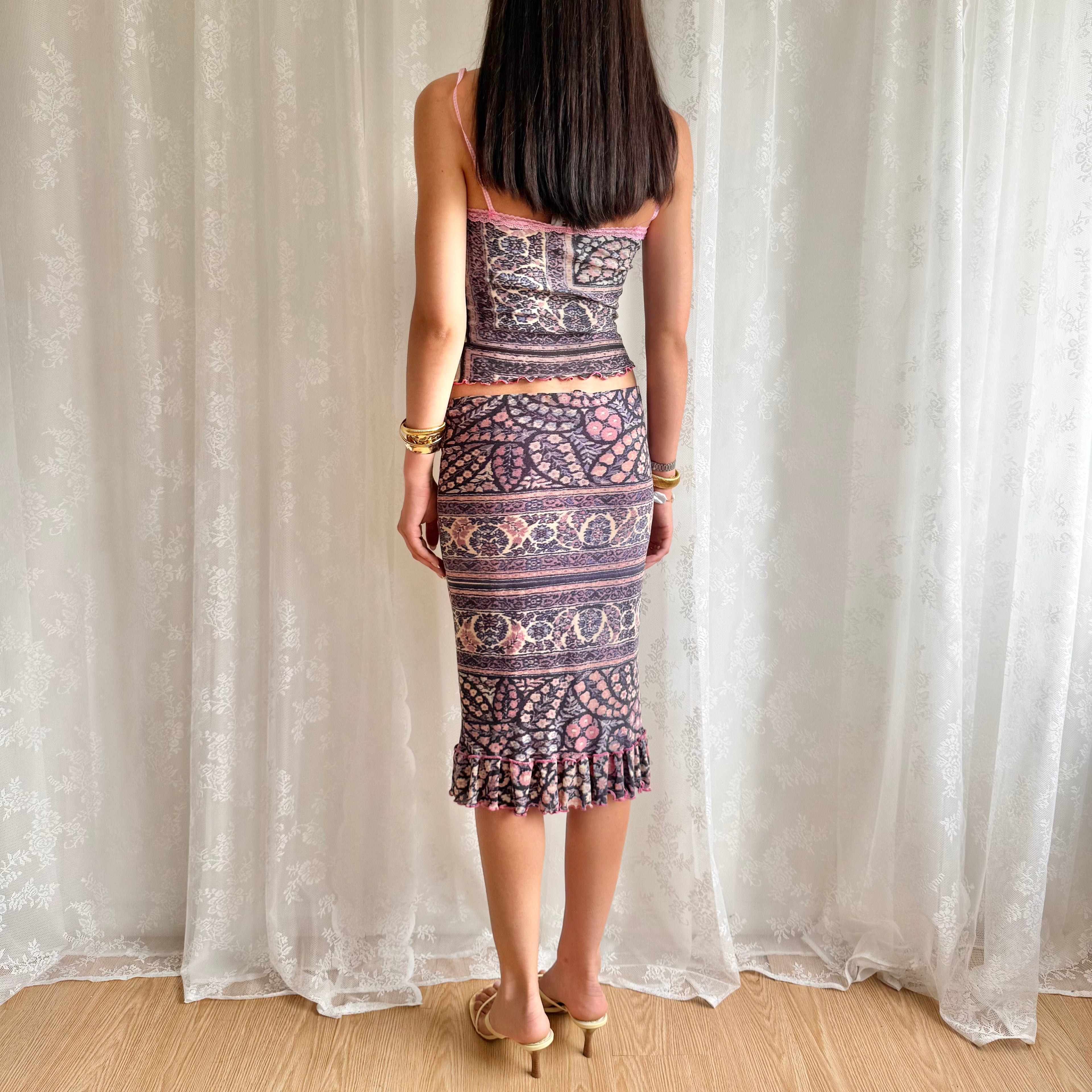 Patterned Cami & Midi Skirt Matching Set - Size M