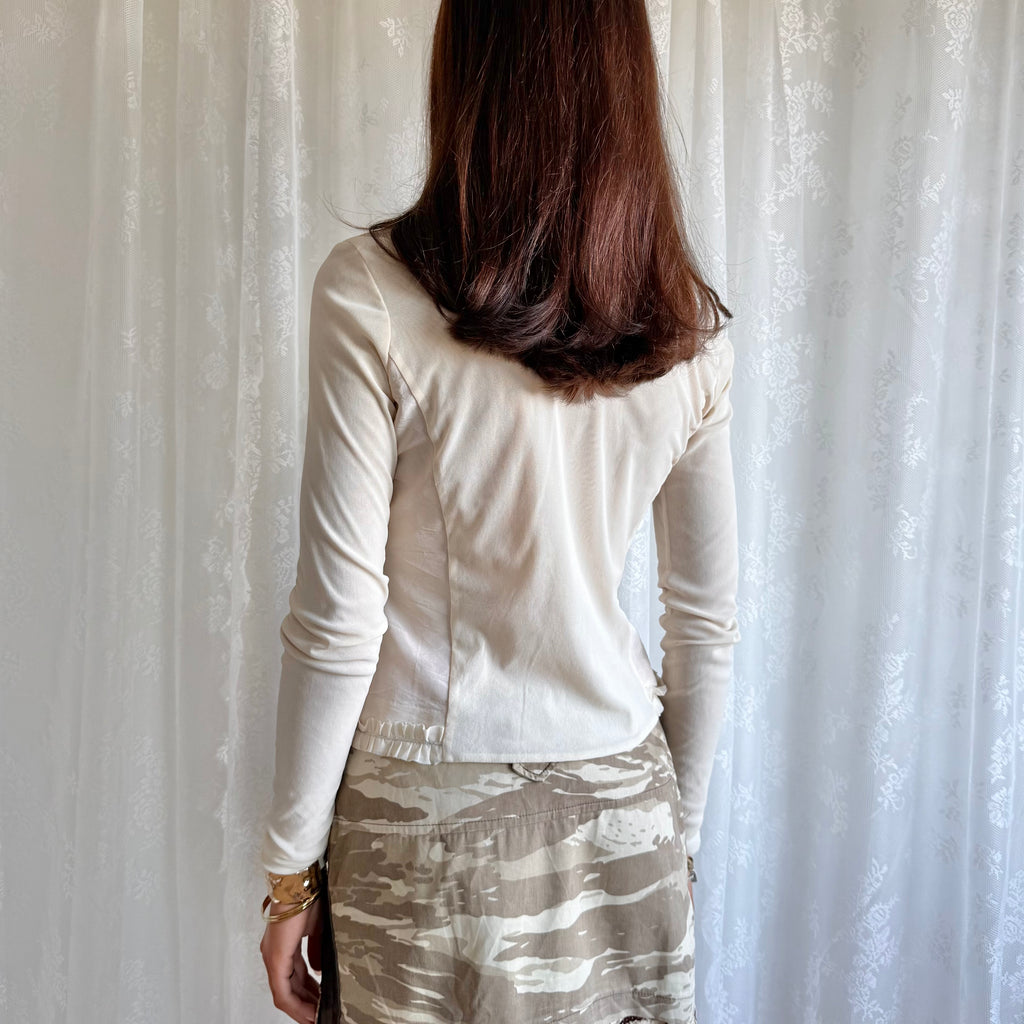 Mesh Ruffle Button Shirt - Size S