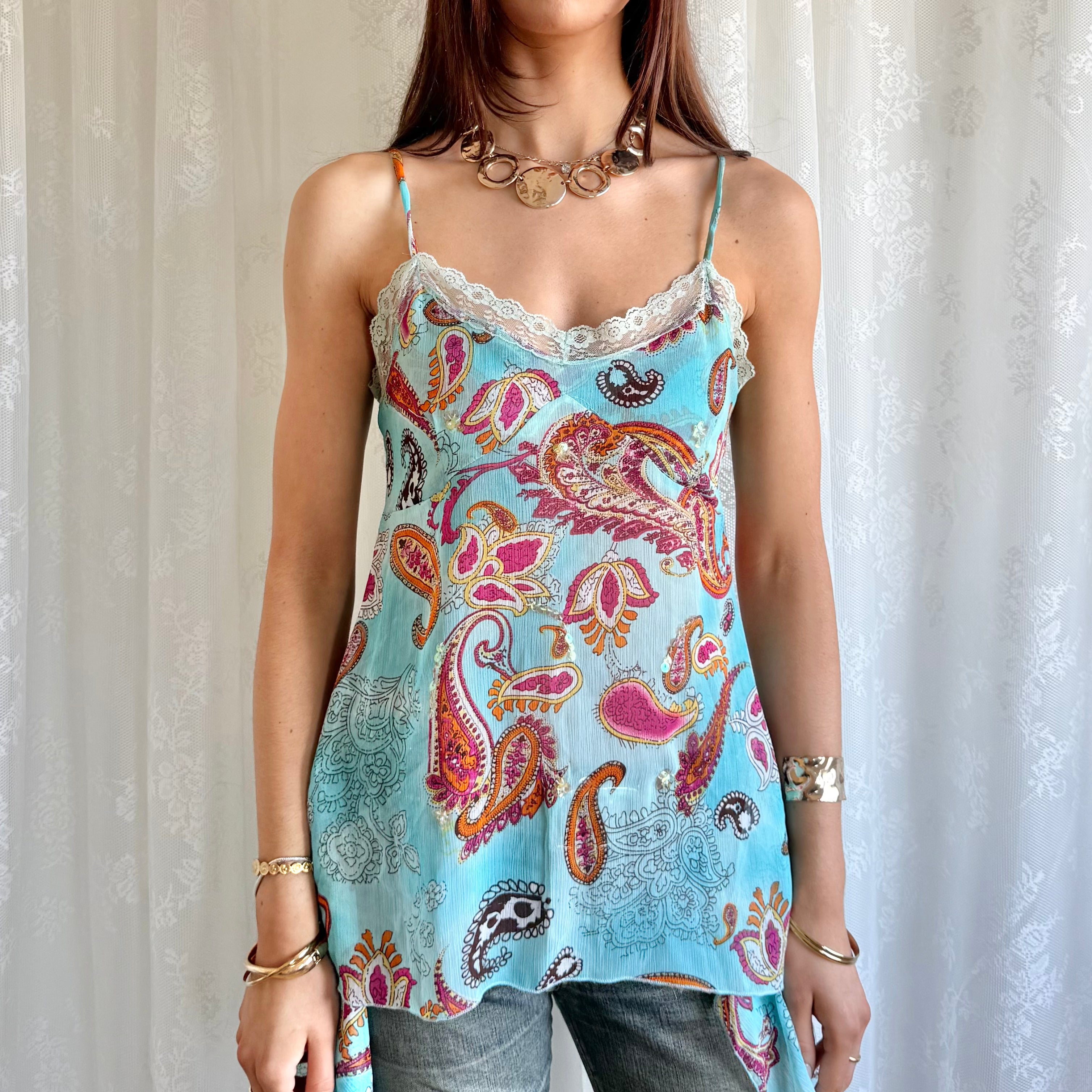 Asymmetric Lace Sequin Cami - Size L