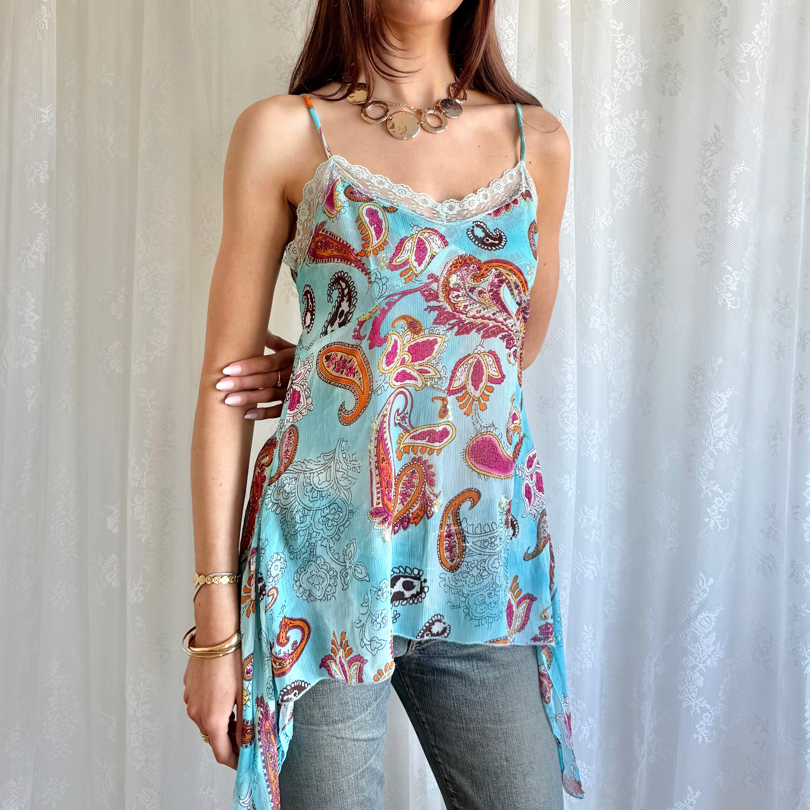 Asymmetric Lace Sequin Cami - Size L