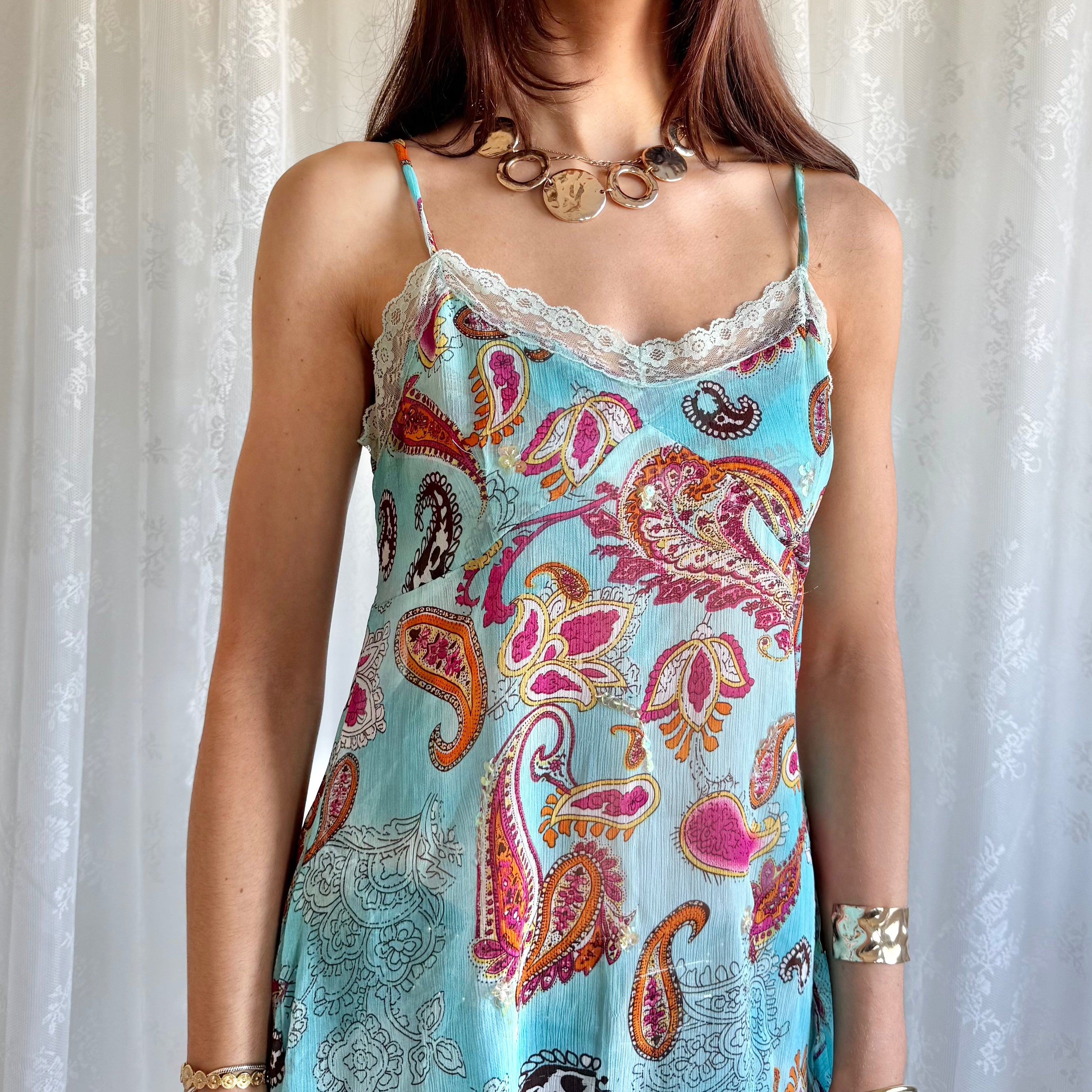 Asymmetric Lace Sequin Cami - Size L