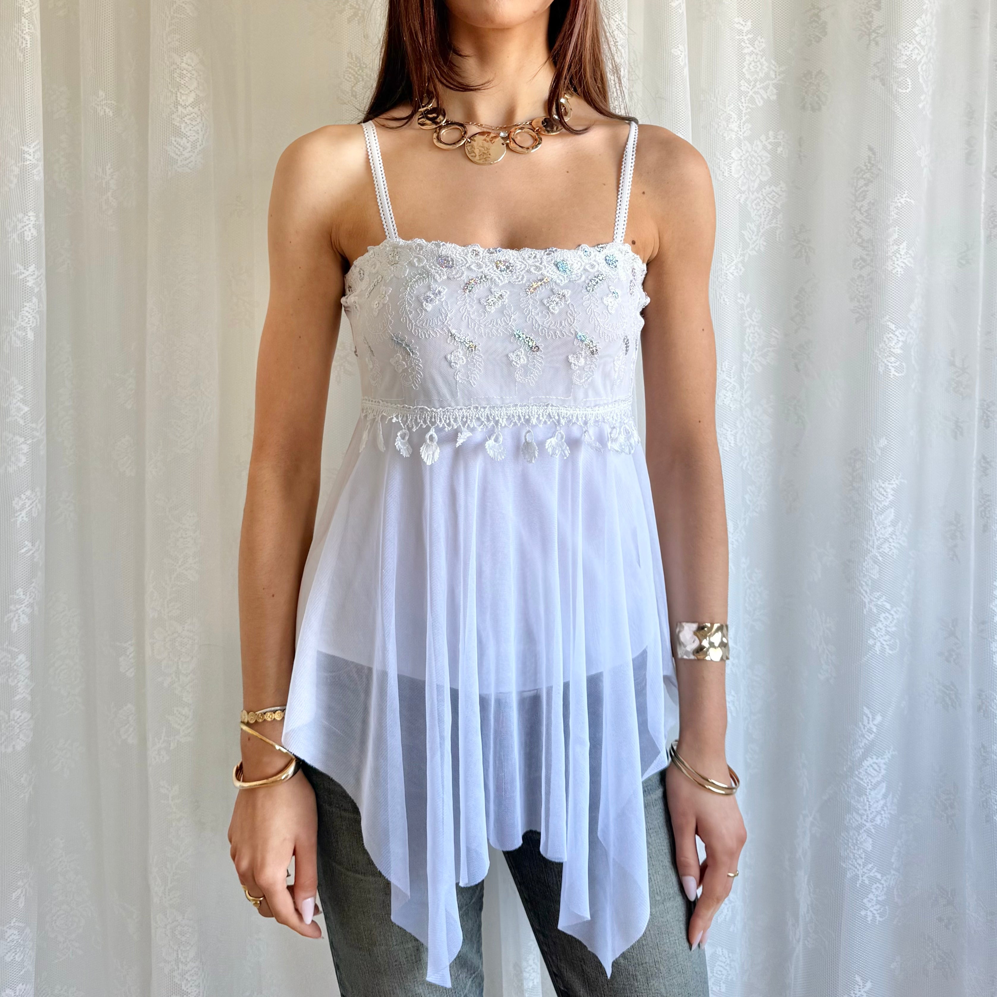 Asymmetric Lace Mesh Cami - Size S