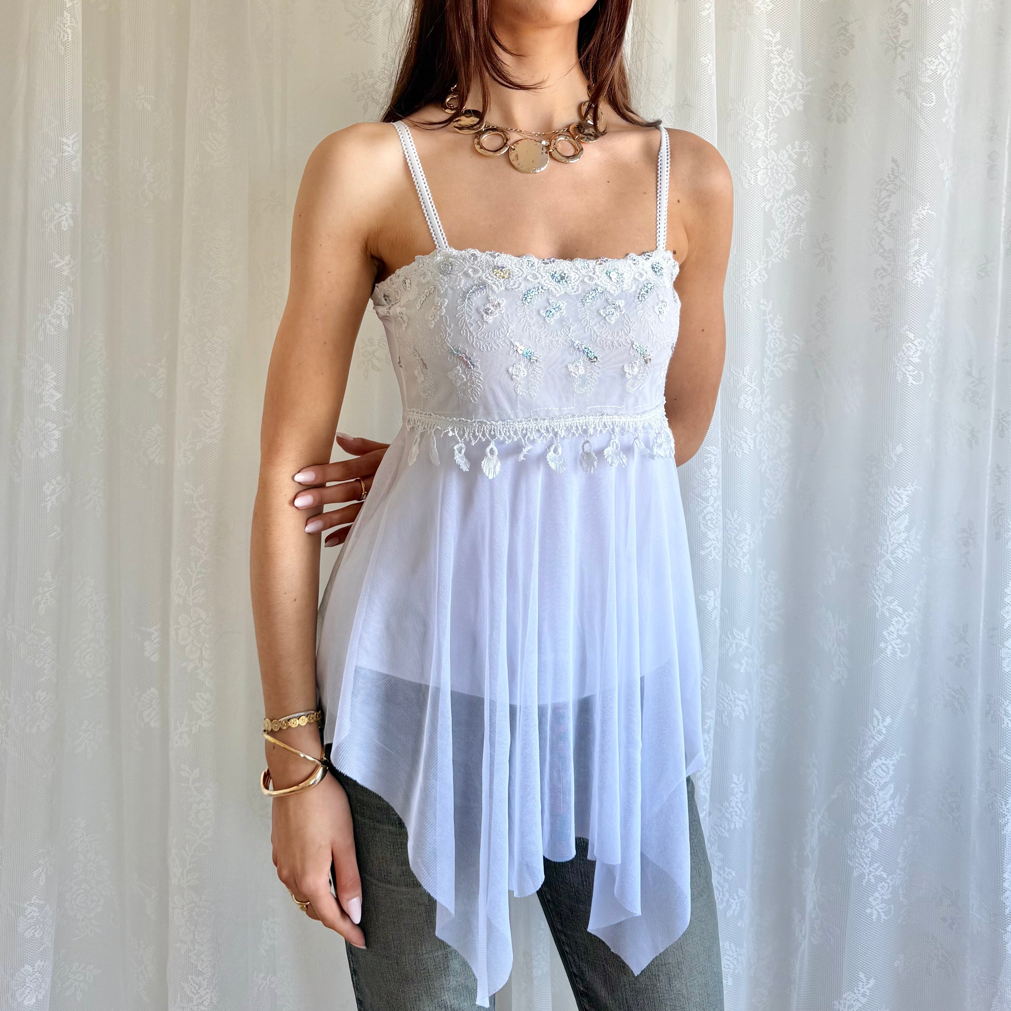 Asymmetric Lace Mesh Cami - Size S