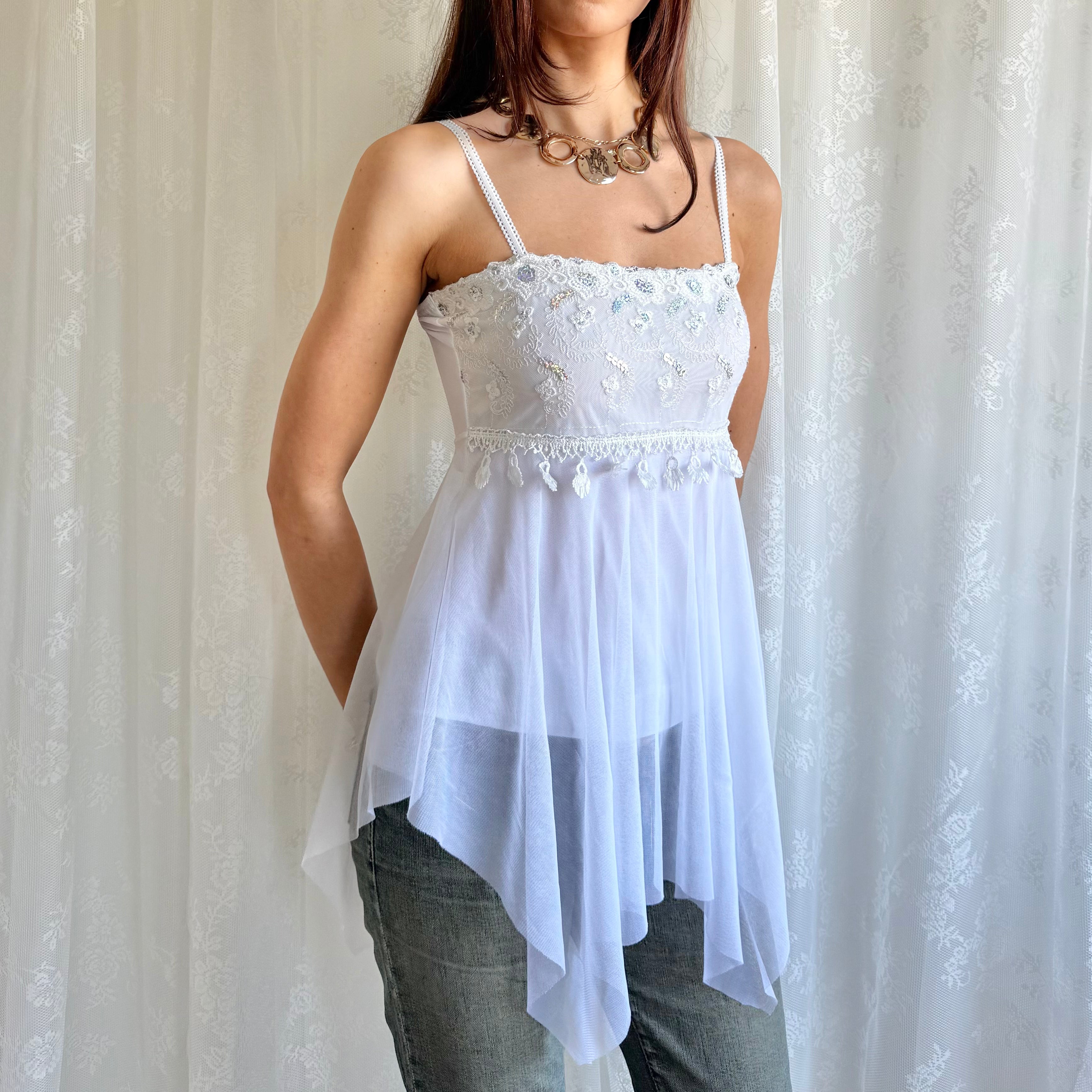 Asymmetric Lace Mesh Cami - Size S