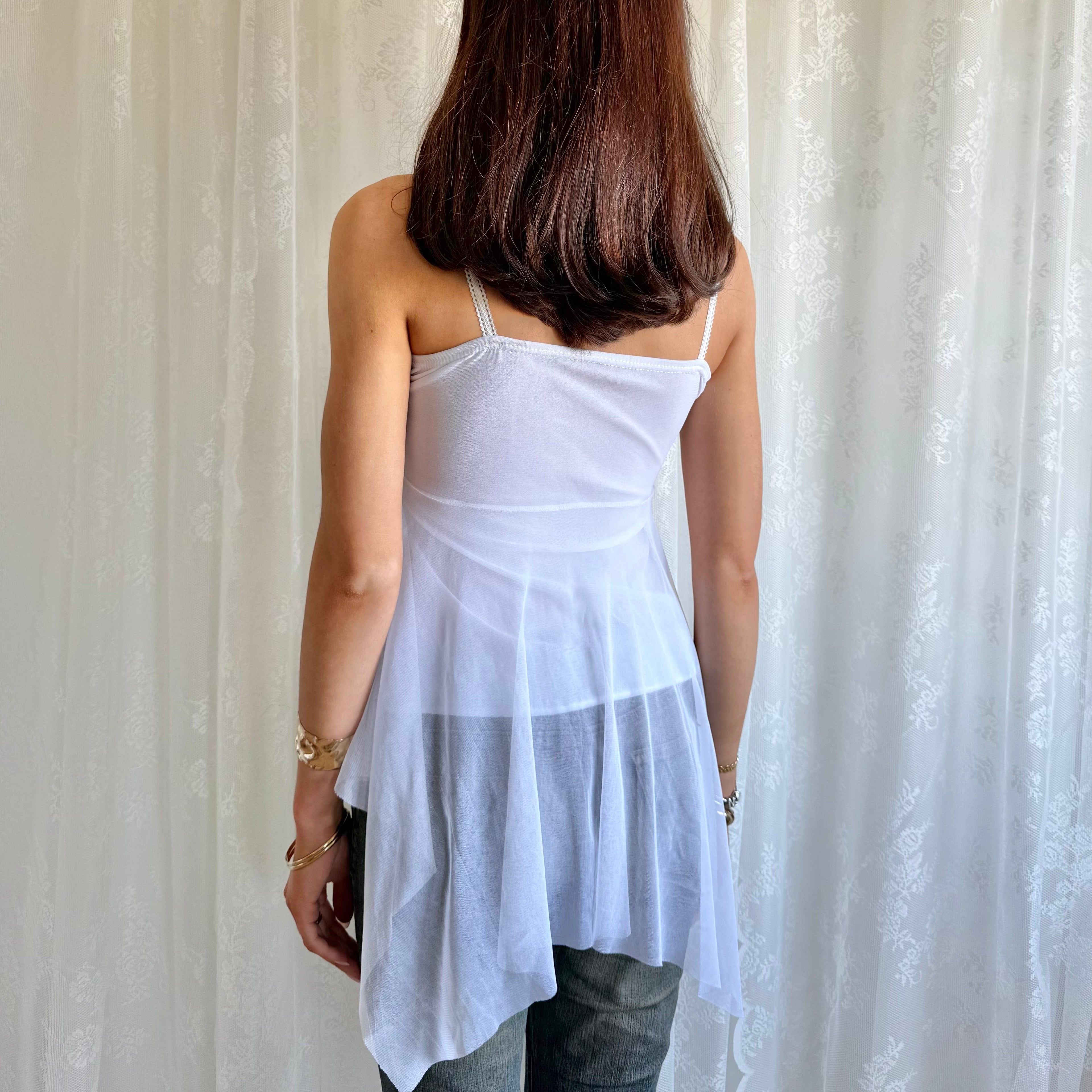 Asymmetric Lace Mesh Cami - Size S