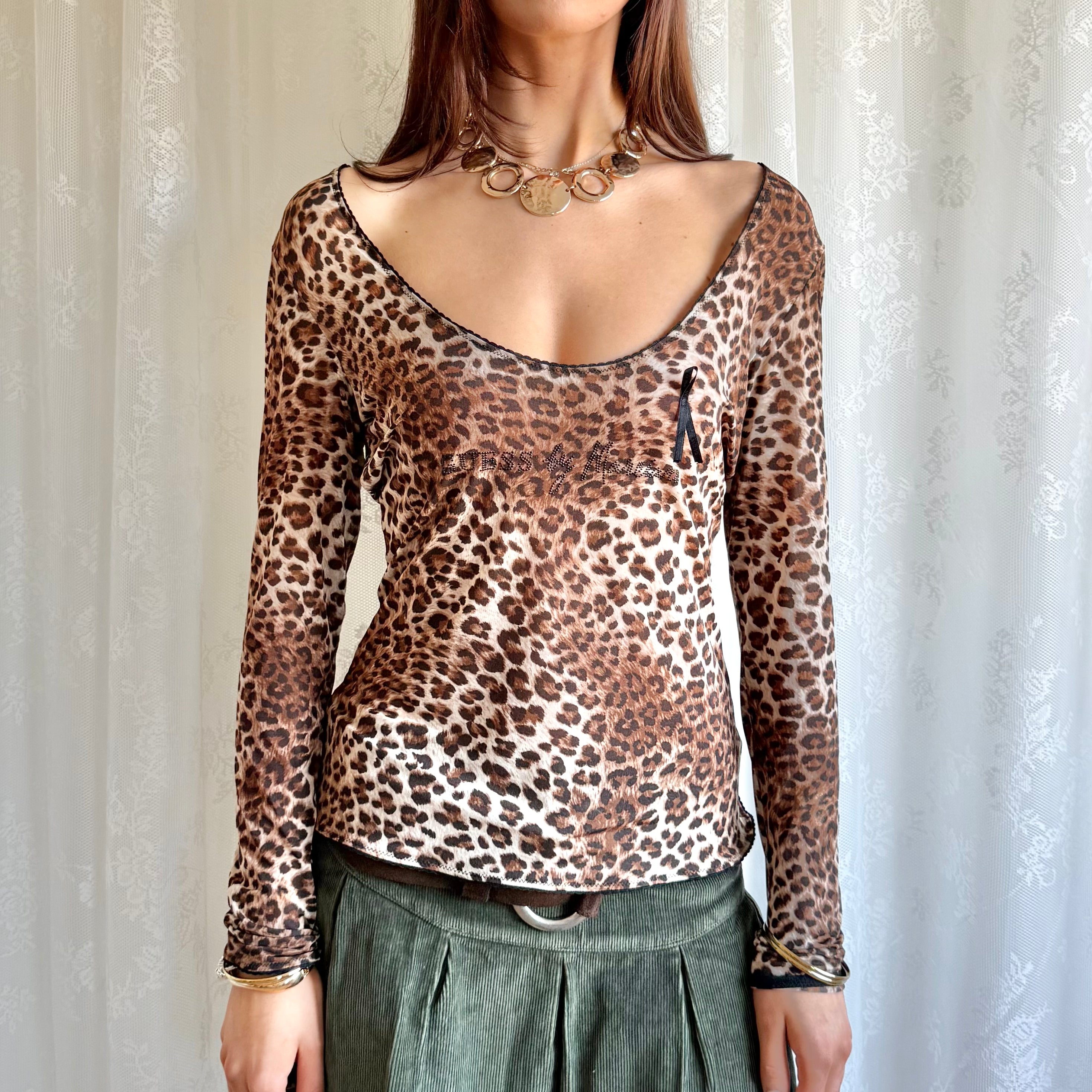 Guess Leopard Long Sleeve Top - Size XL
