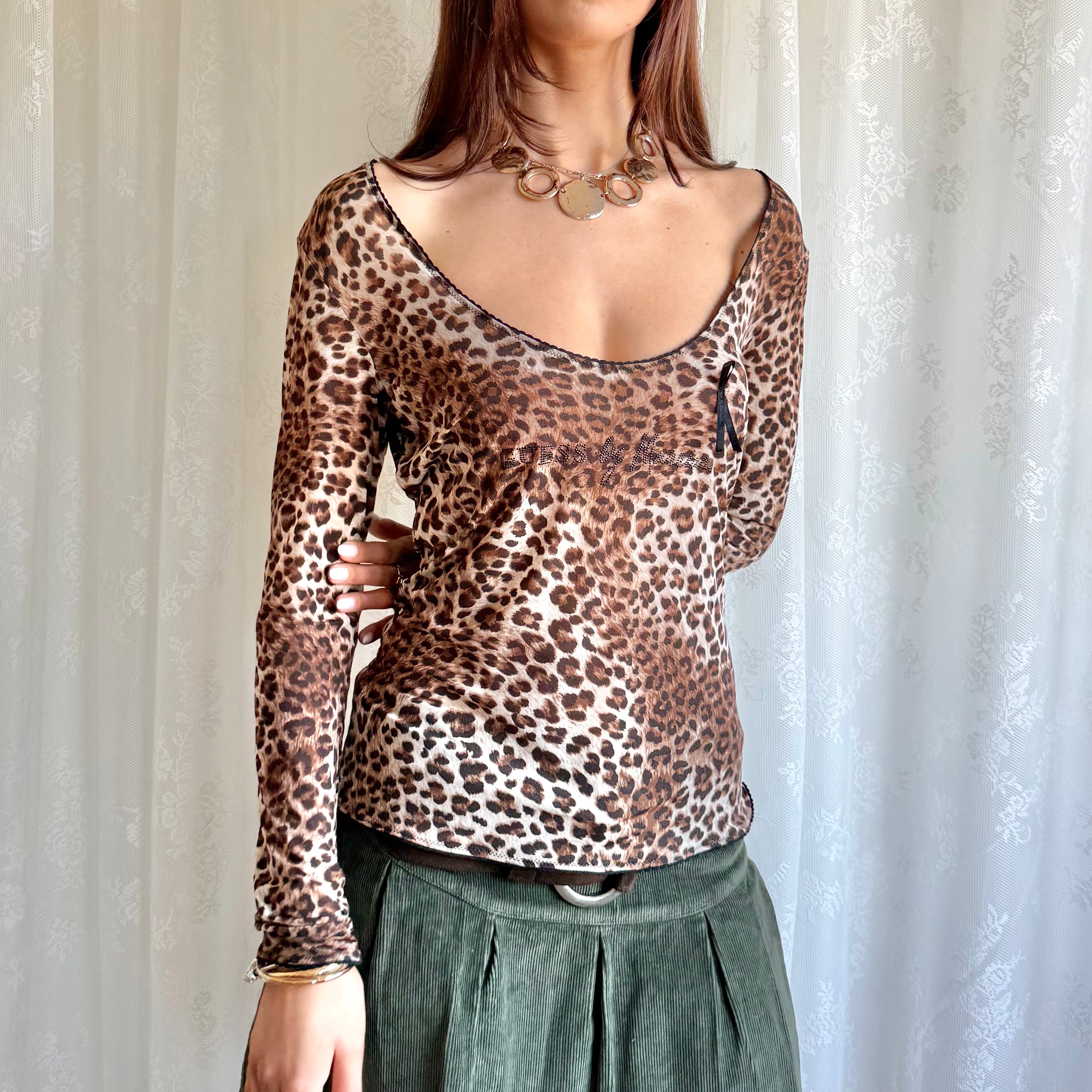Guess Leopard Long Sleeve Top - Size XL
