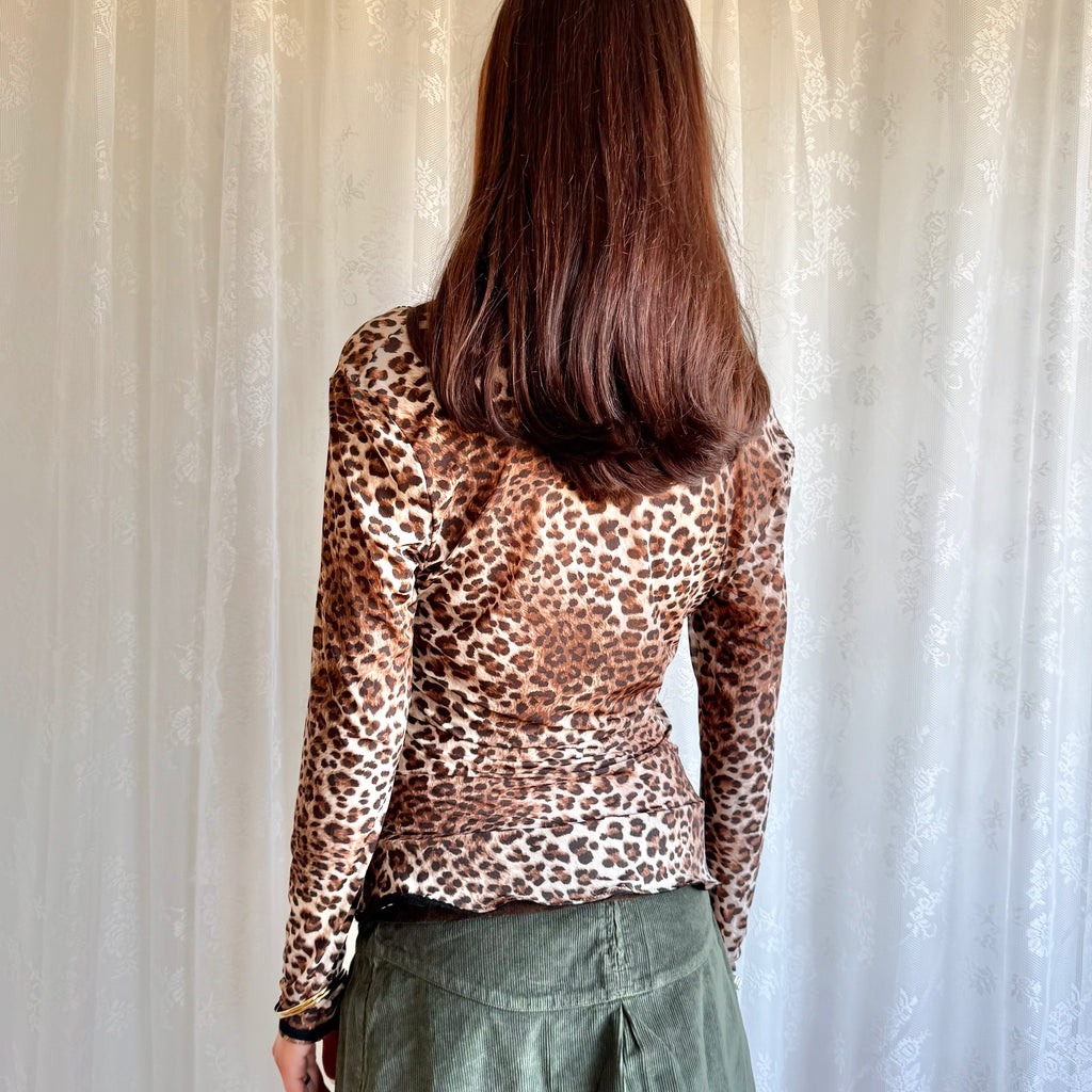 Guess Leopard Long Sleeve Top - Size XL