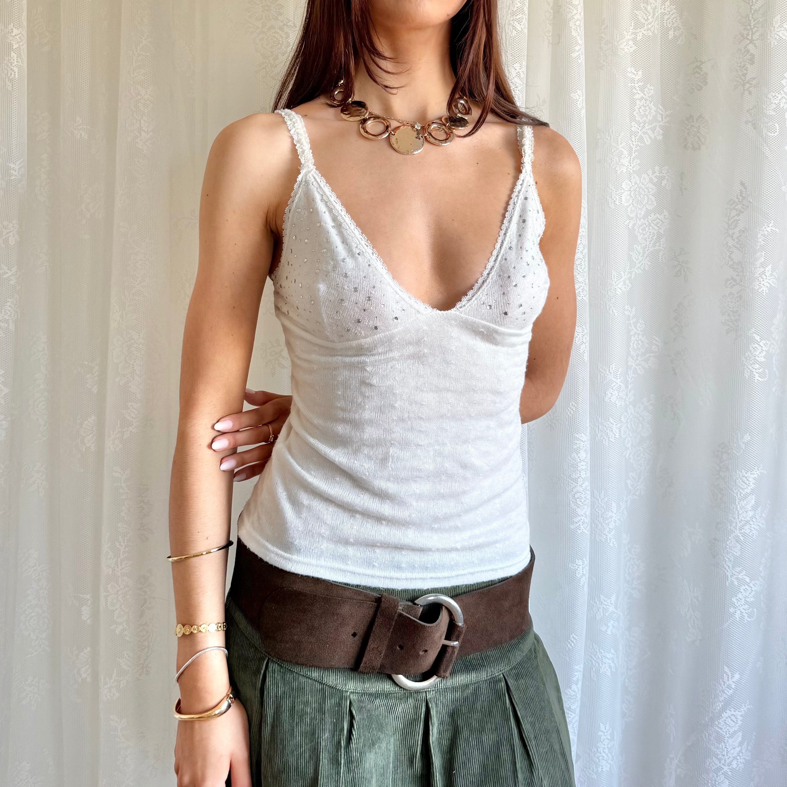 Rhinestone Knit Cami - Size S