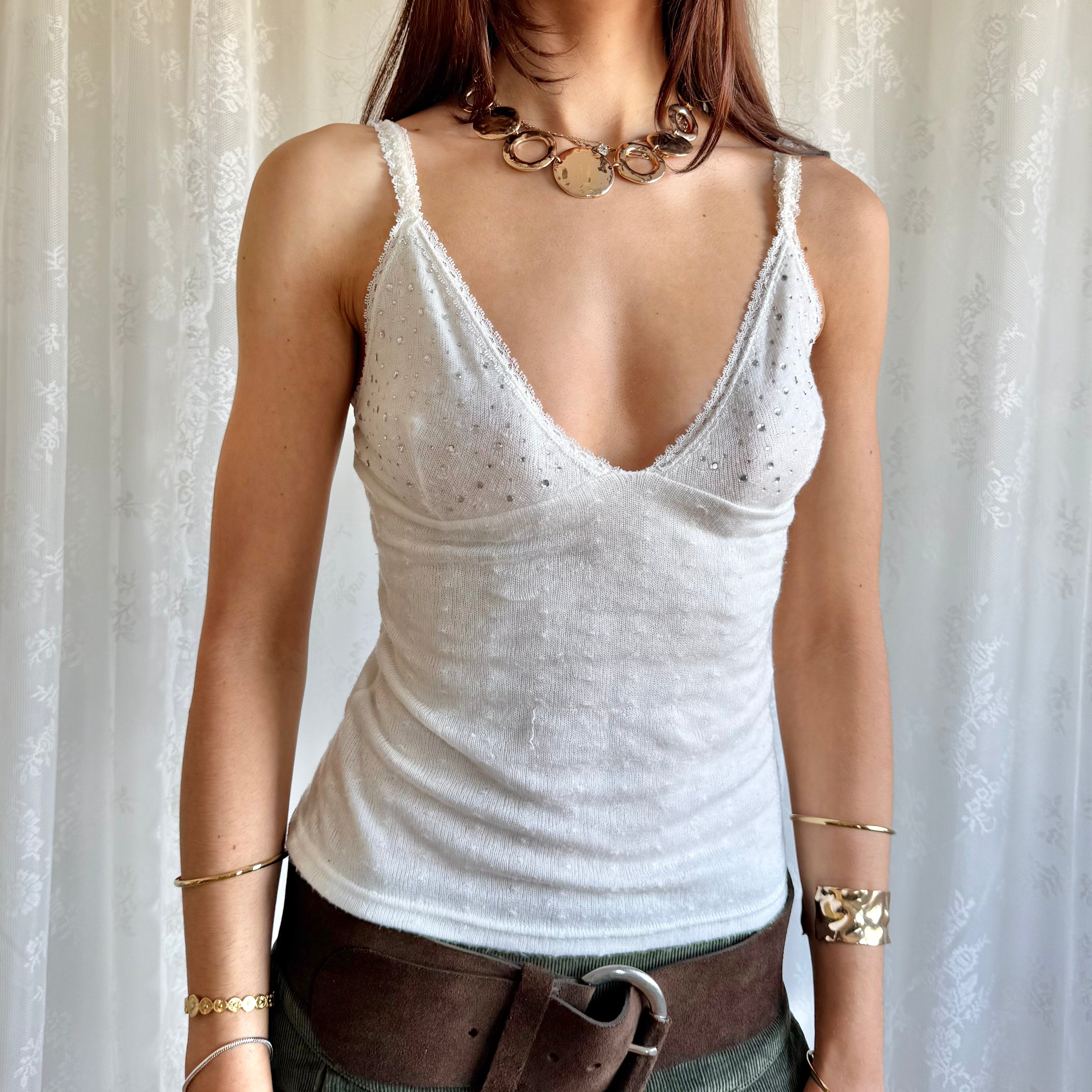 Rhinestone Knit Cami - Size S