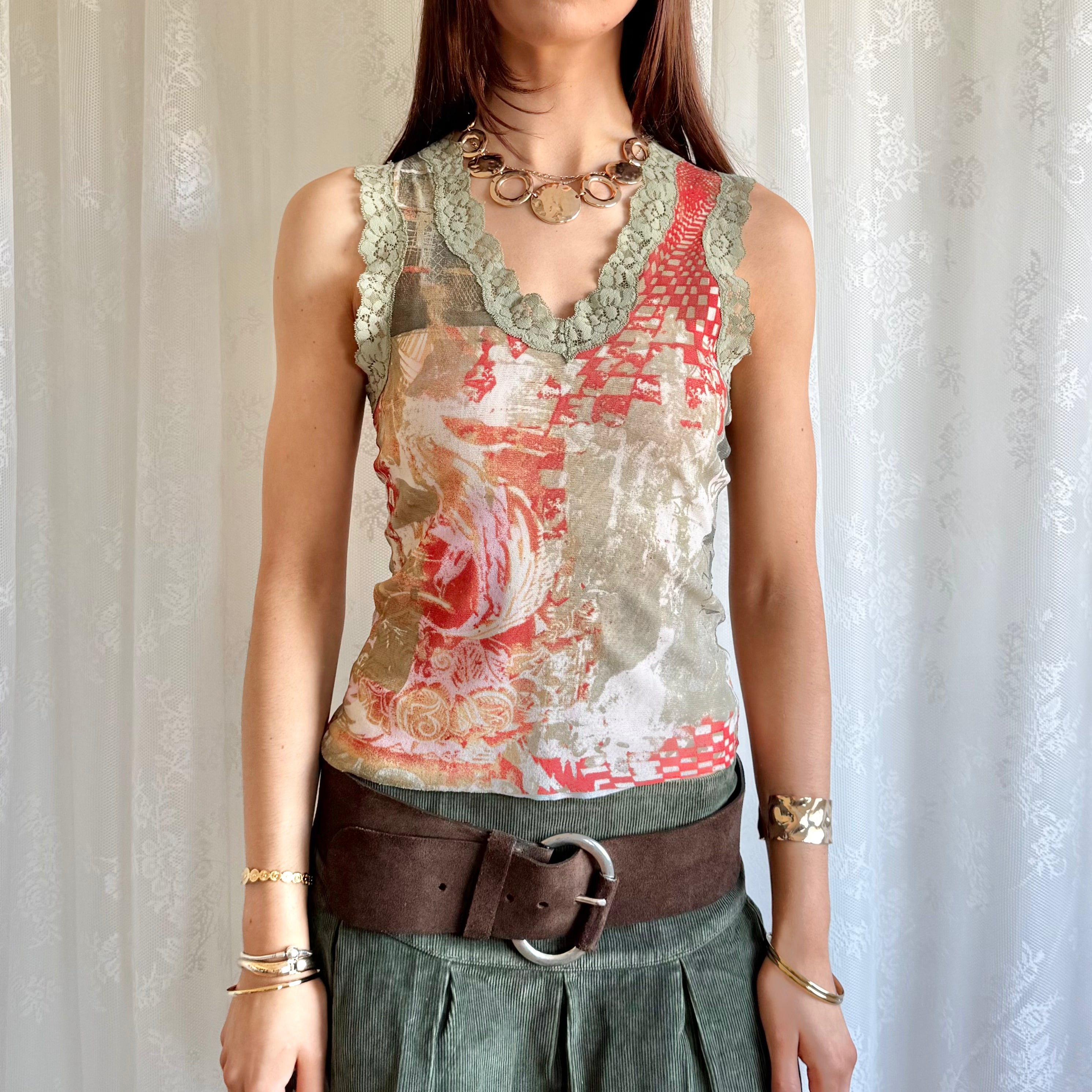 Mesh Lace Graphic Cami - Size M