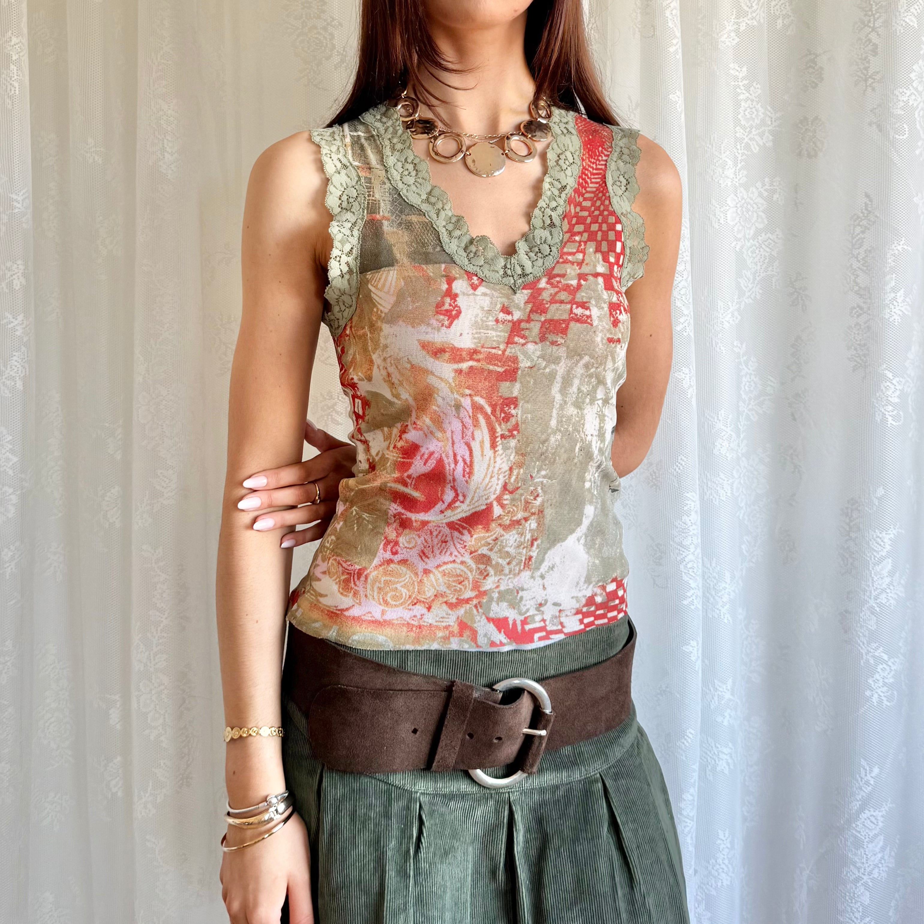 Mesh Lace Graphic Cami - Size M