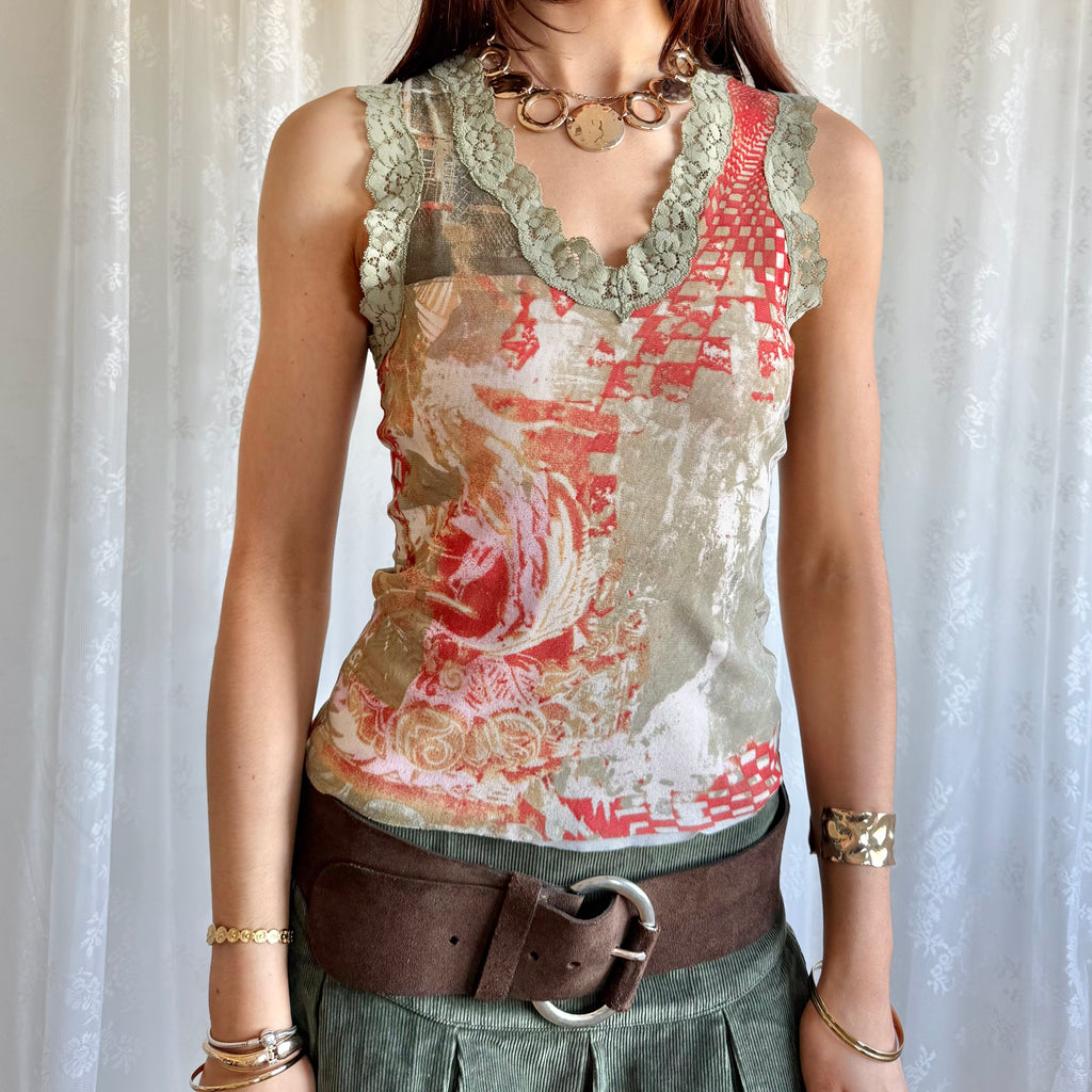 Mesh Lace Graphic Cami - Size M