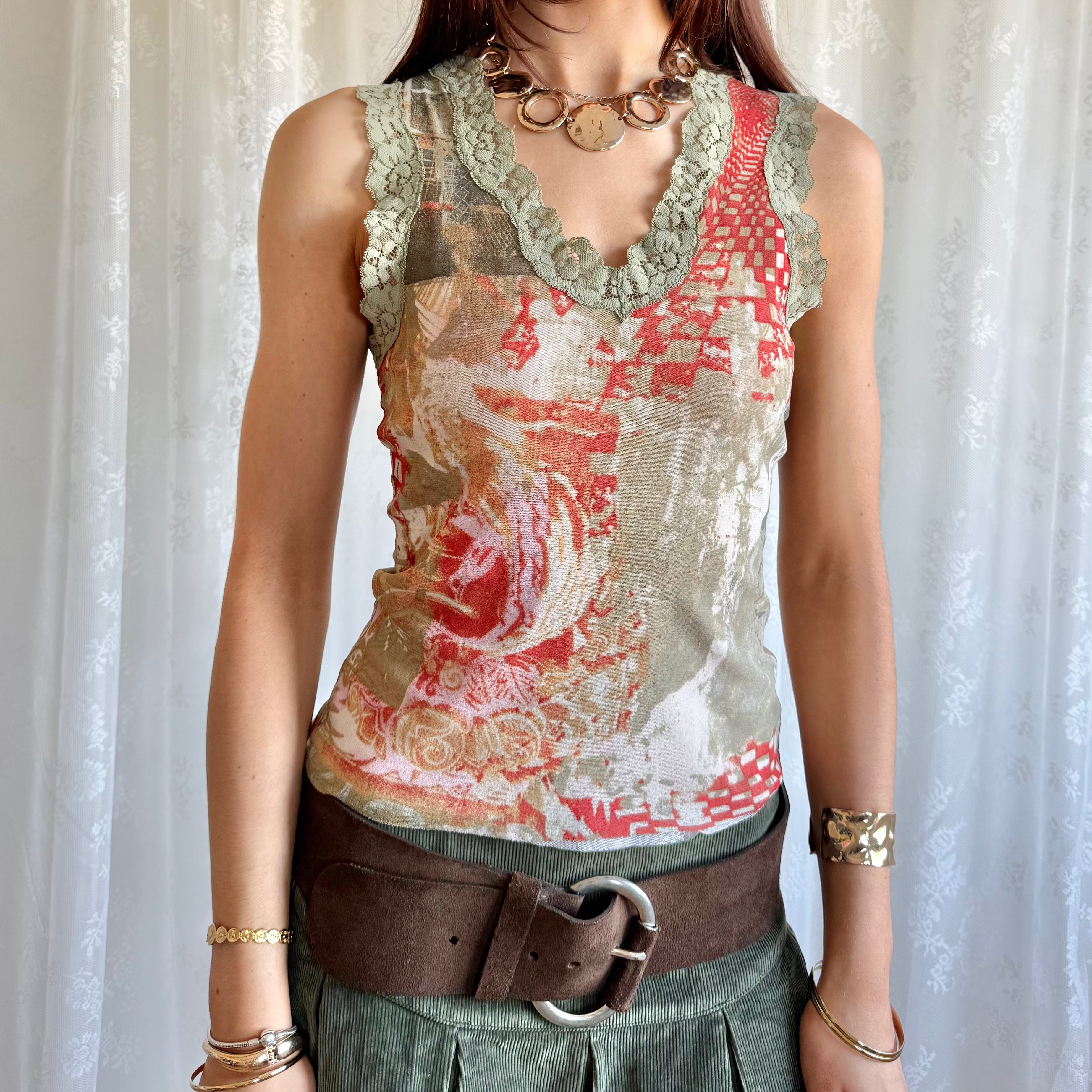 Mesh Lace Graphic Cami - Size M