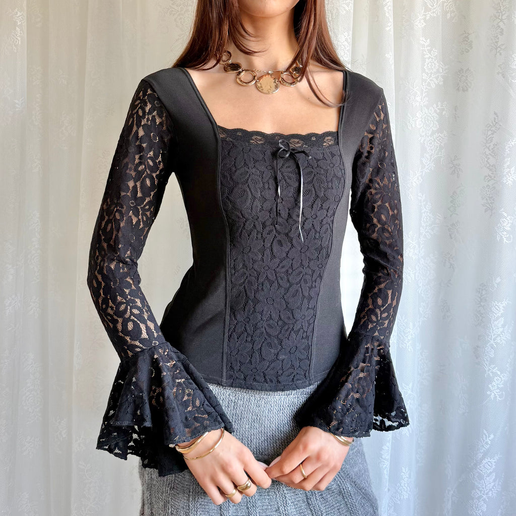 Lace Flared Sleeve Top - Size S